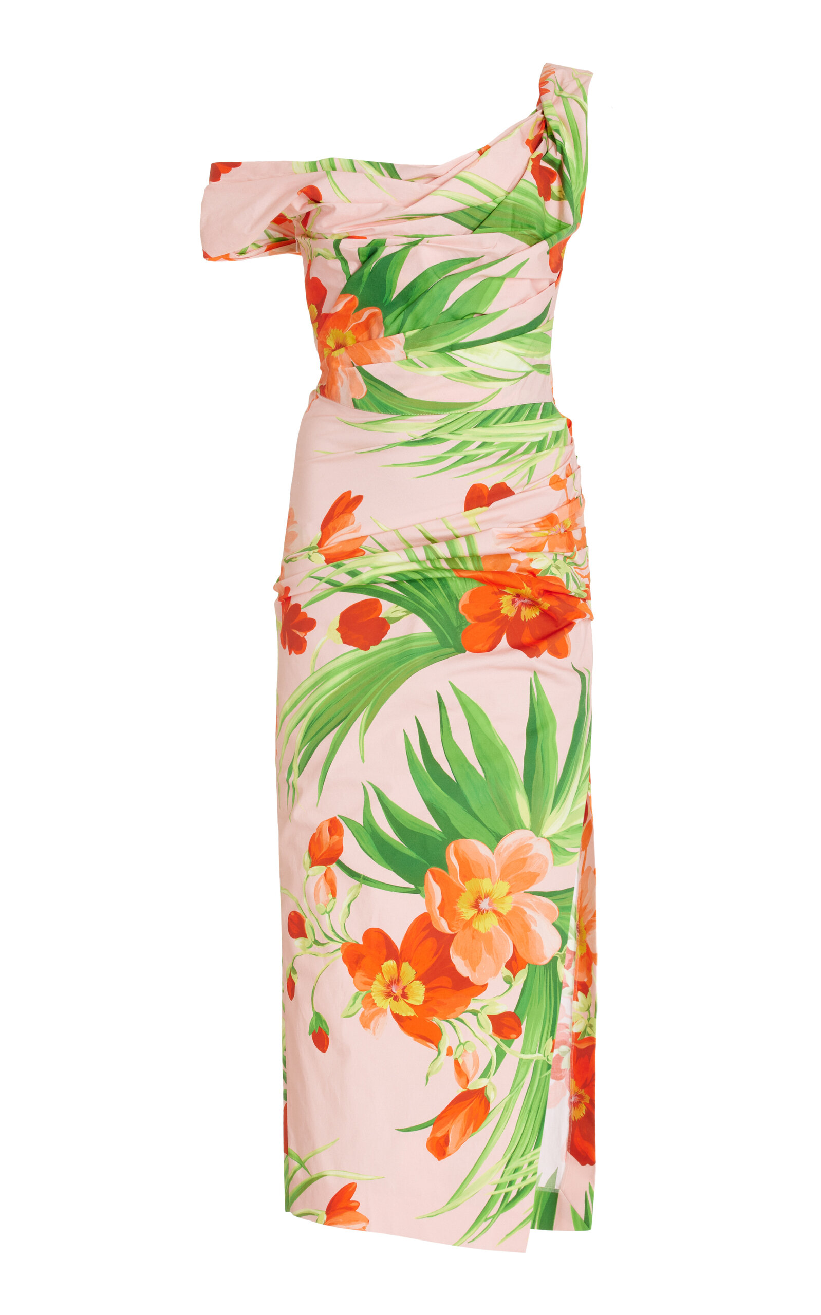 Carolina Herrera Floral-print Ruched Bodice Off-shoulder Midi Dress In Print