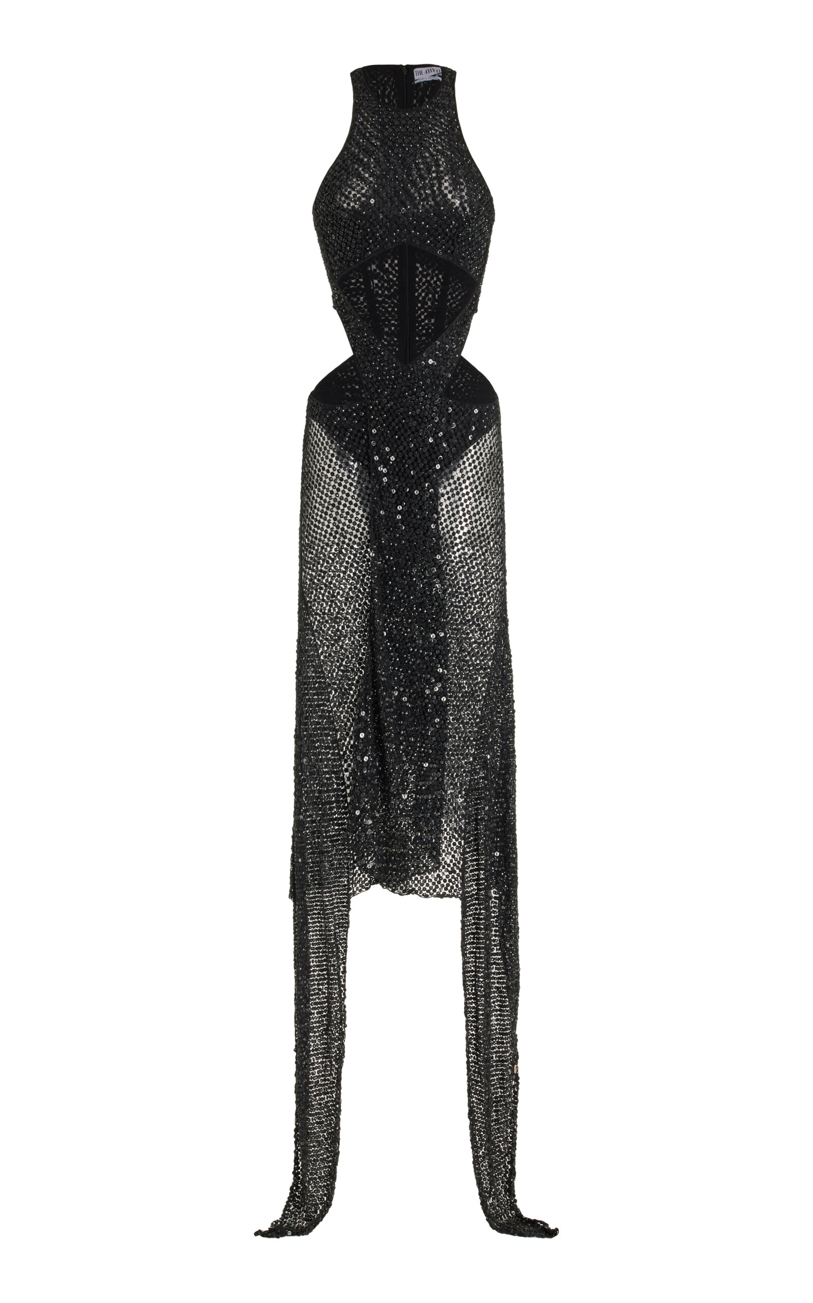 Attico Magnolia Cutout Sequin-mesh Maxi Dress In Black