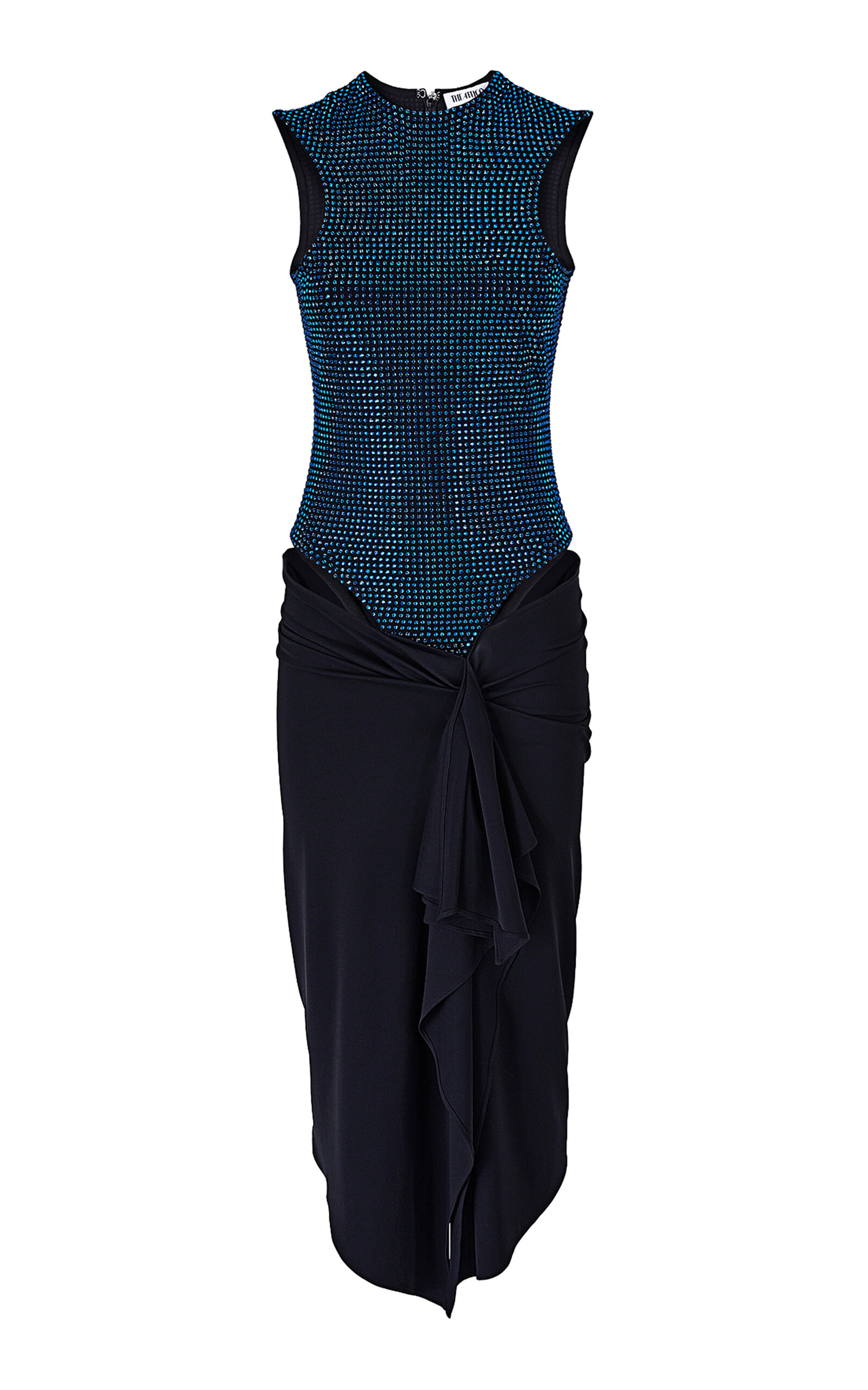 Shop Attico Mirna Ribbed Jersey Midi Dress In Blue