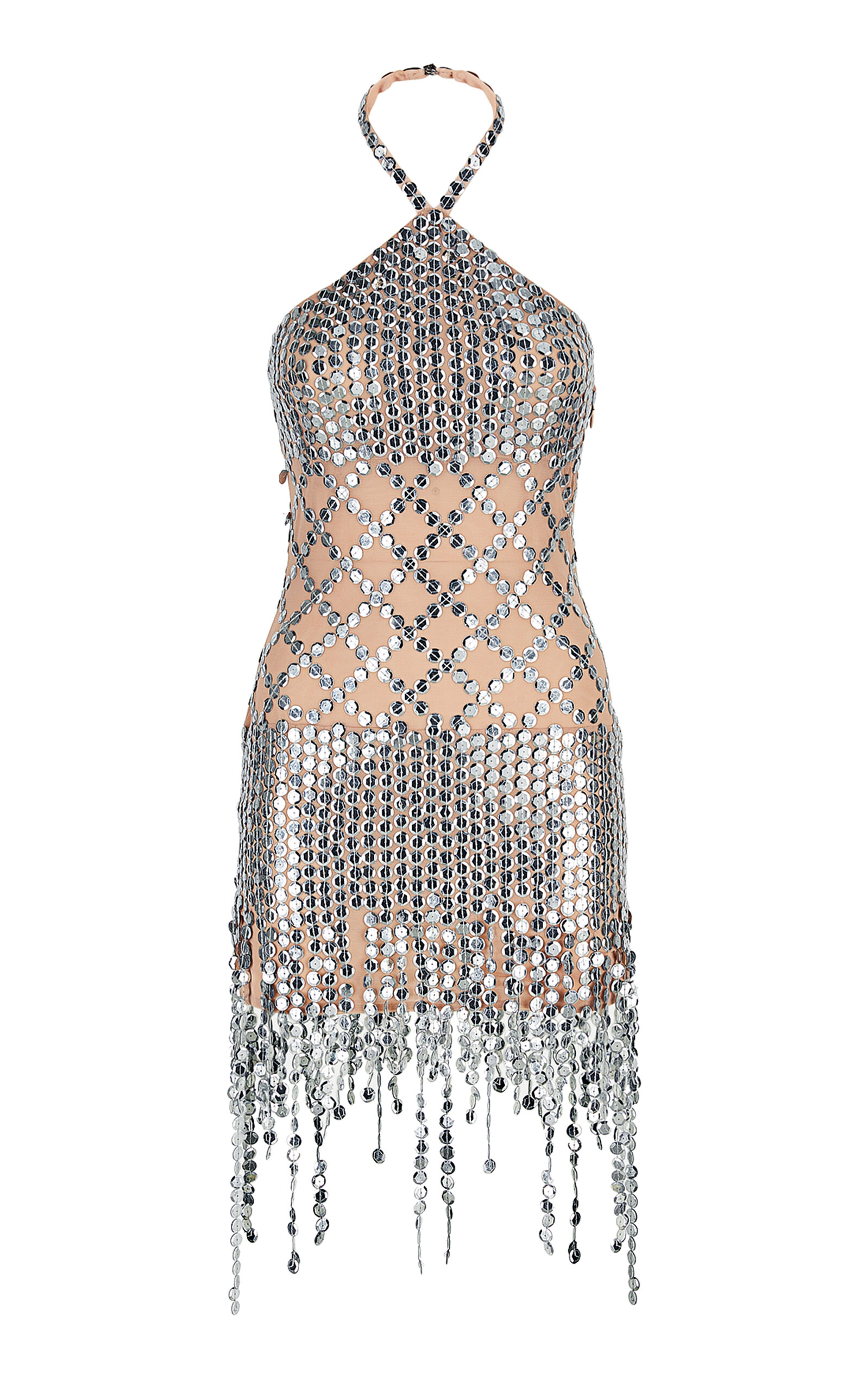 Shop Attico Adriel Embellished Halter Mini Dress In Silver