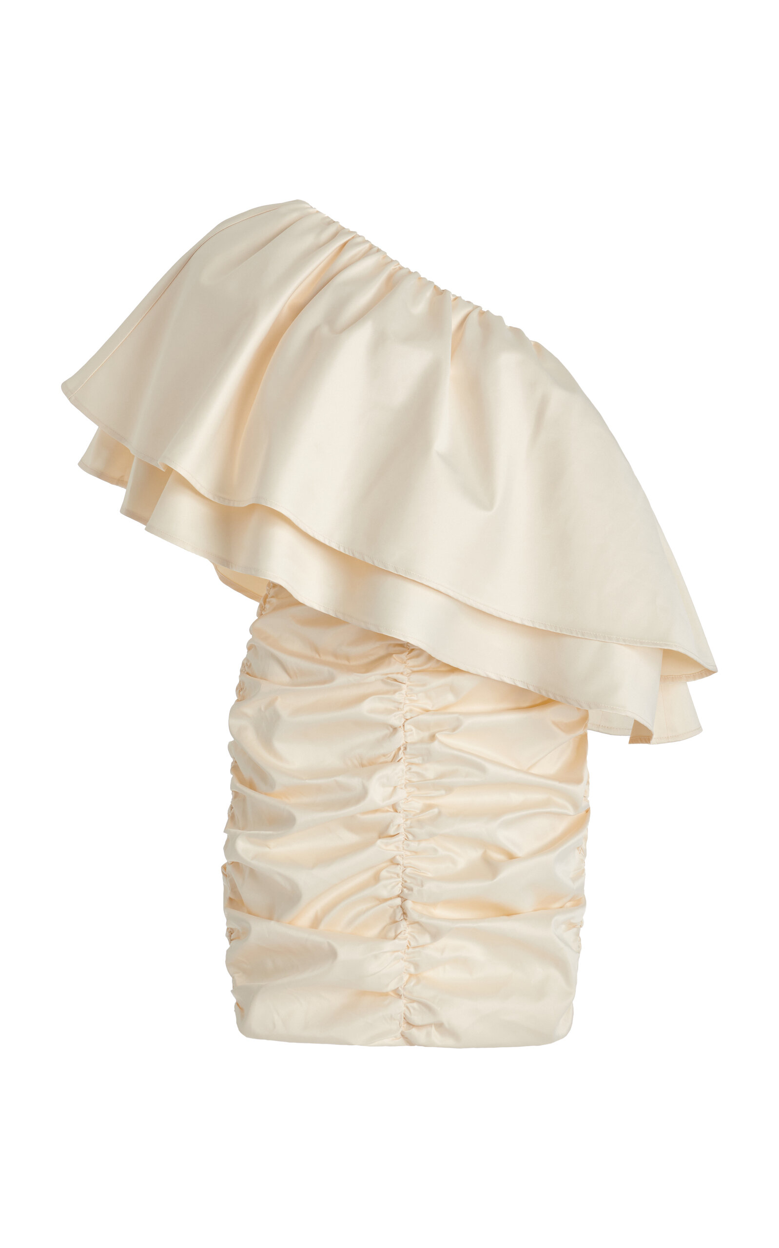 Shop Rotate Birger Christensen Ruched Twill Dress In Ivory