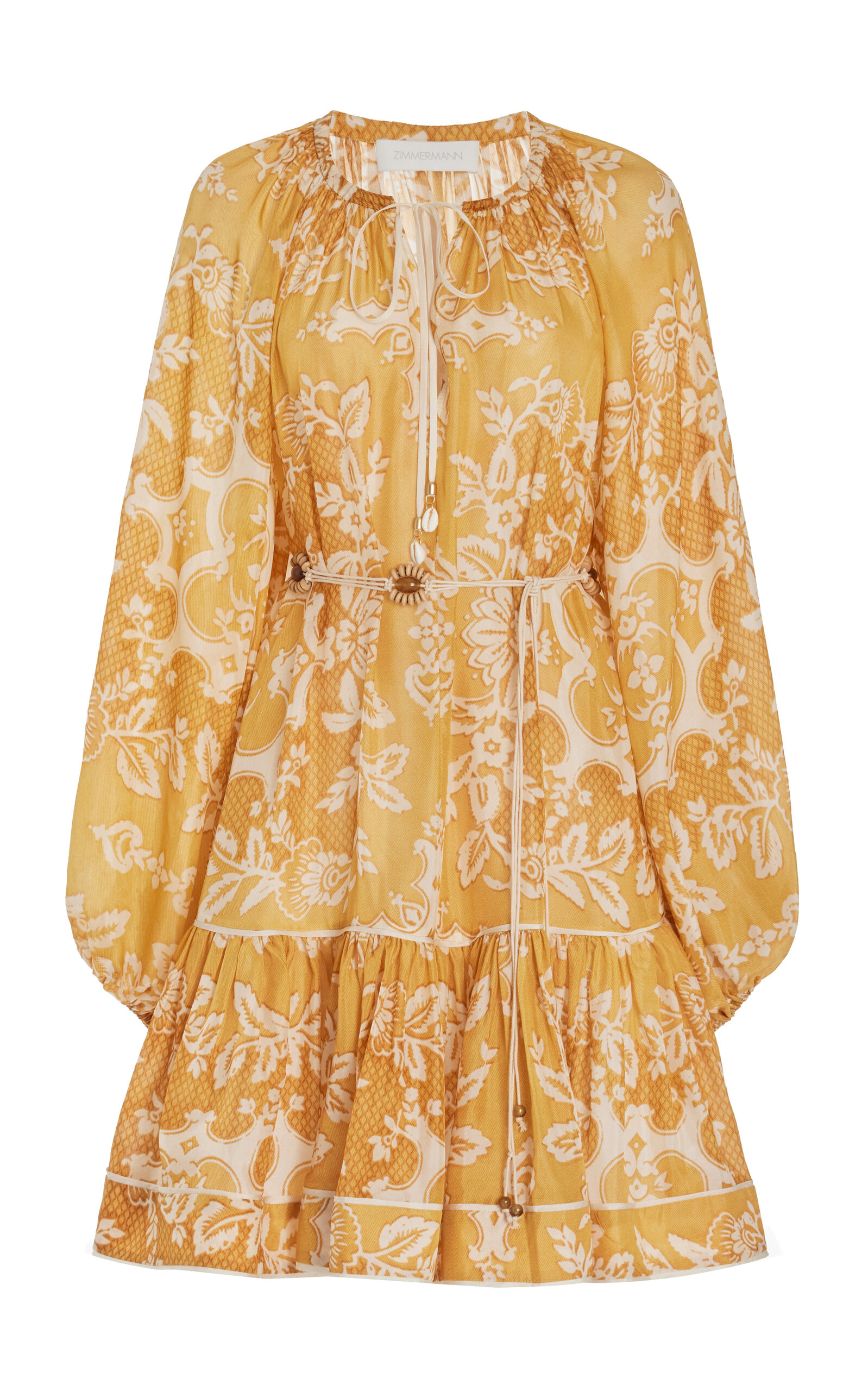 Zimmermann Yellow Raie Floral Print Silk Dress | ModeSens