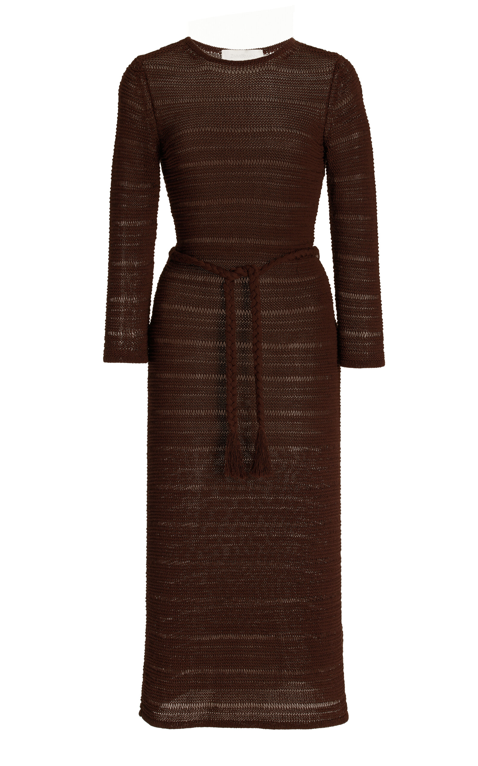 Zimmermann Three Quarter-sleeved Pointelle-knit Dress In Brown | ModeSens