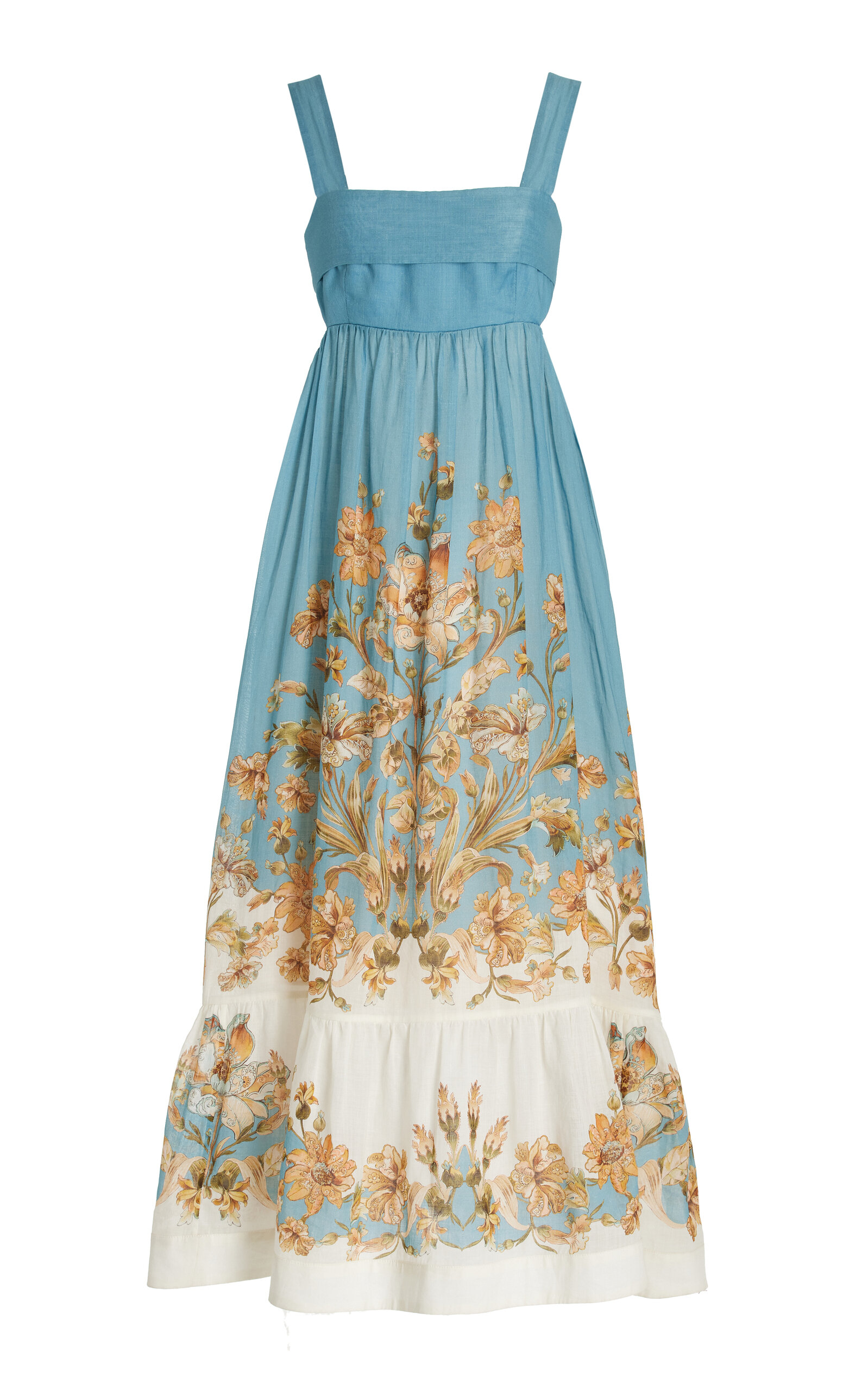 Zimmermann Chintz Tiered Ramie Maxi Dress In Blue ModeSens