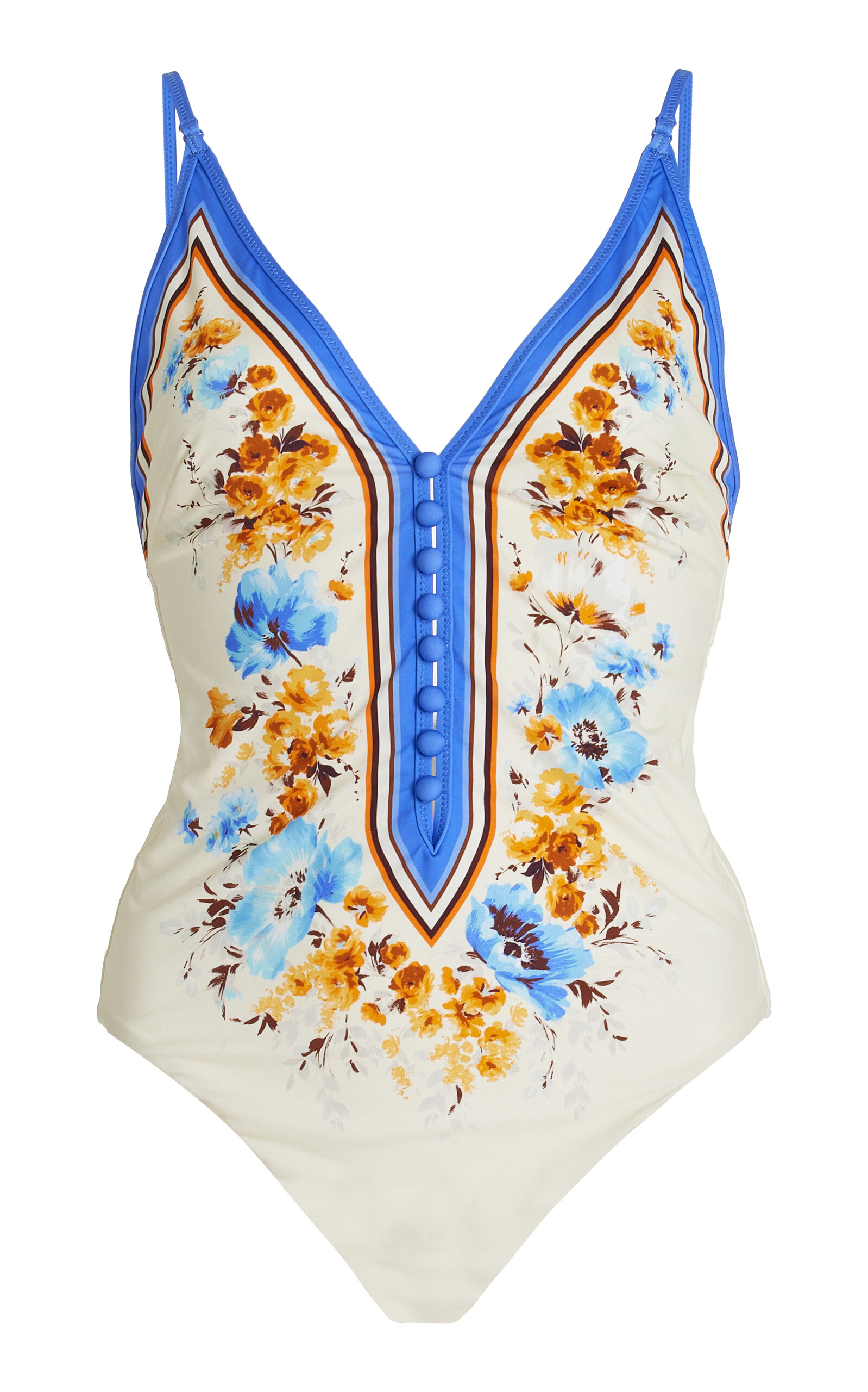 Zimmermann Halcyon Button Plunge One Piece In Floral