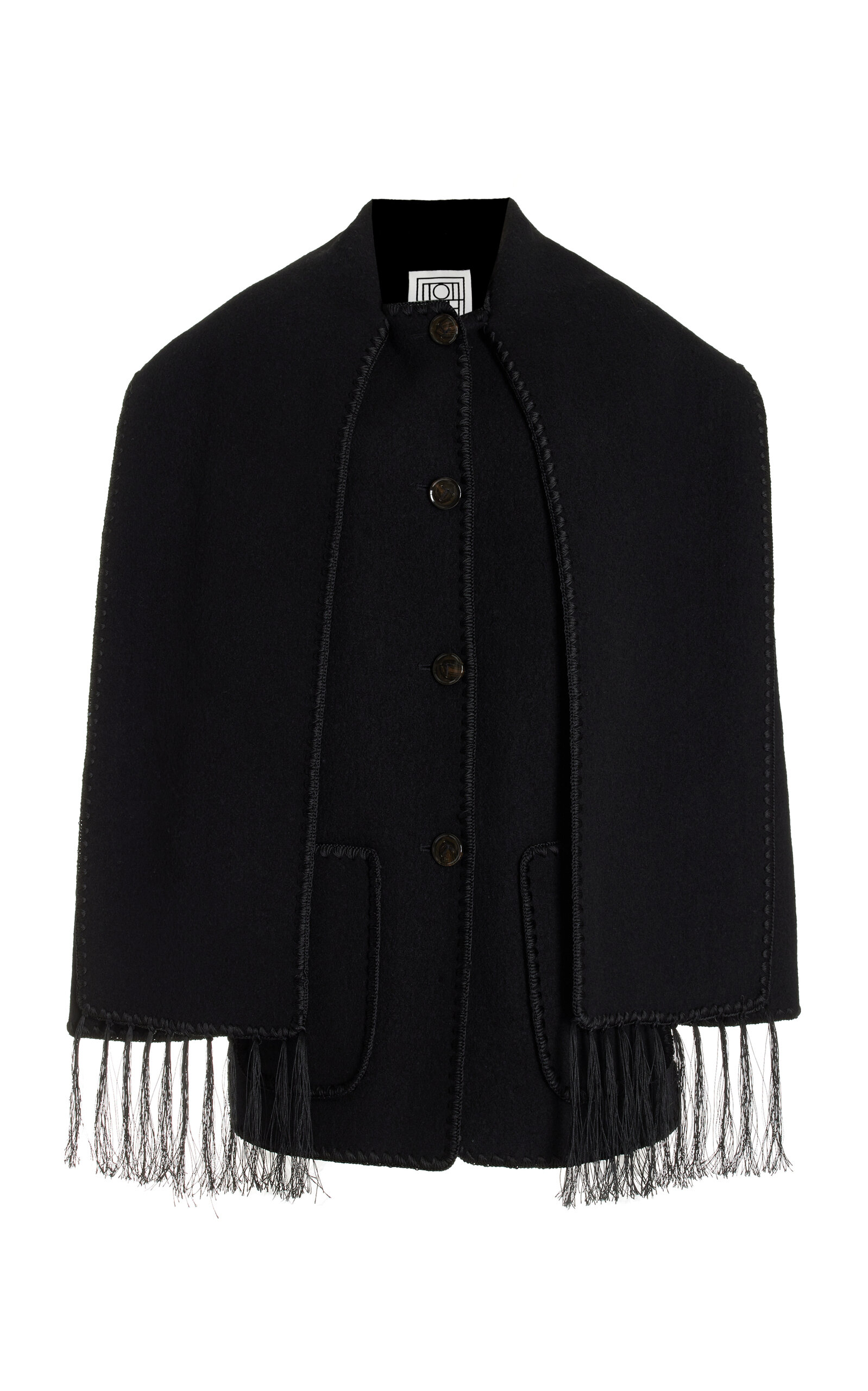 Totême Womens Scarf-overlay Contrast-trim Relaxed-fit Wool-blend Jacket Black In Black