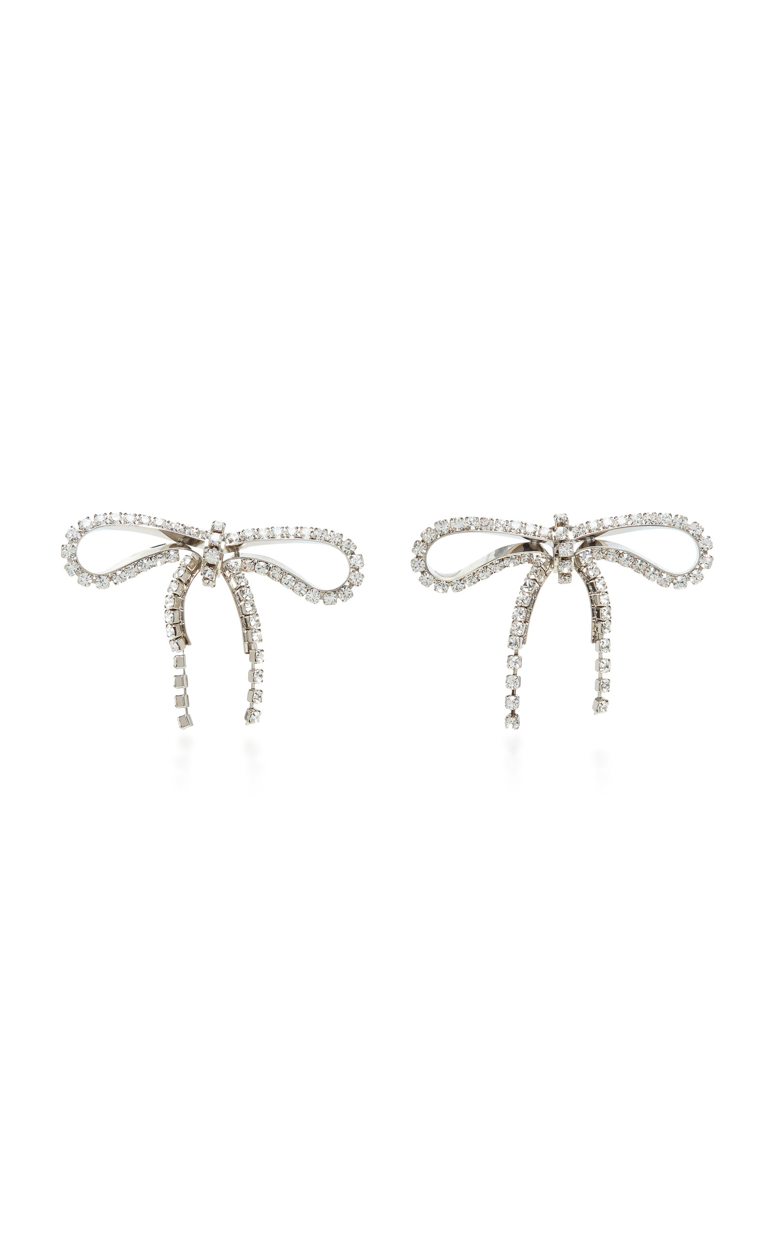 Shop Balenciaga Archive Ribbon Crystal-encrusted Earrings In Silver