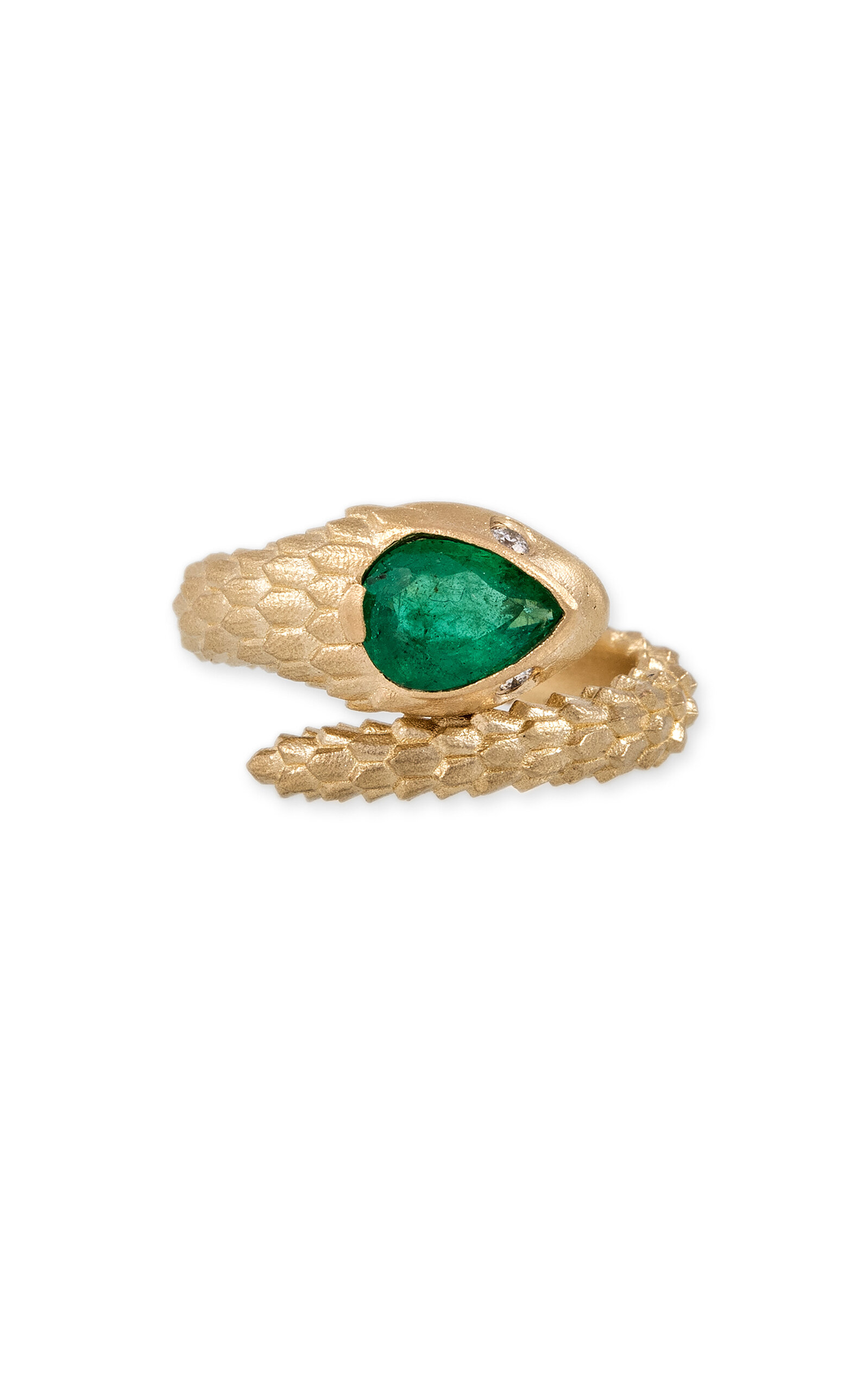 JACQUIE AICHE WOMEN'S CHARLOTTE 14K YELLOW GOLD EMERALD SNAKE RING