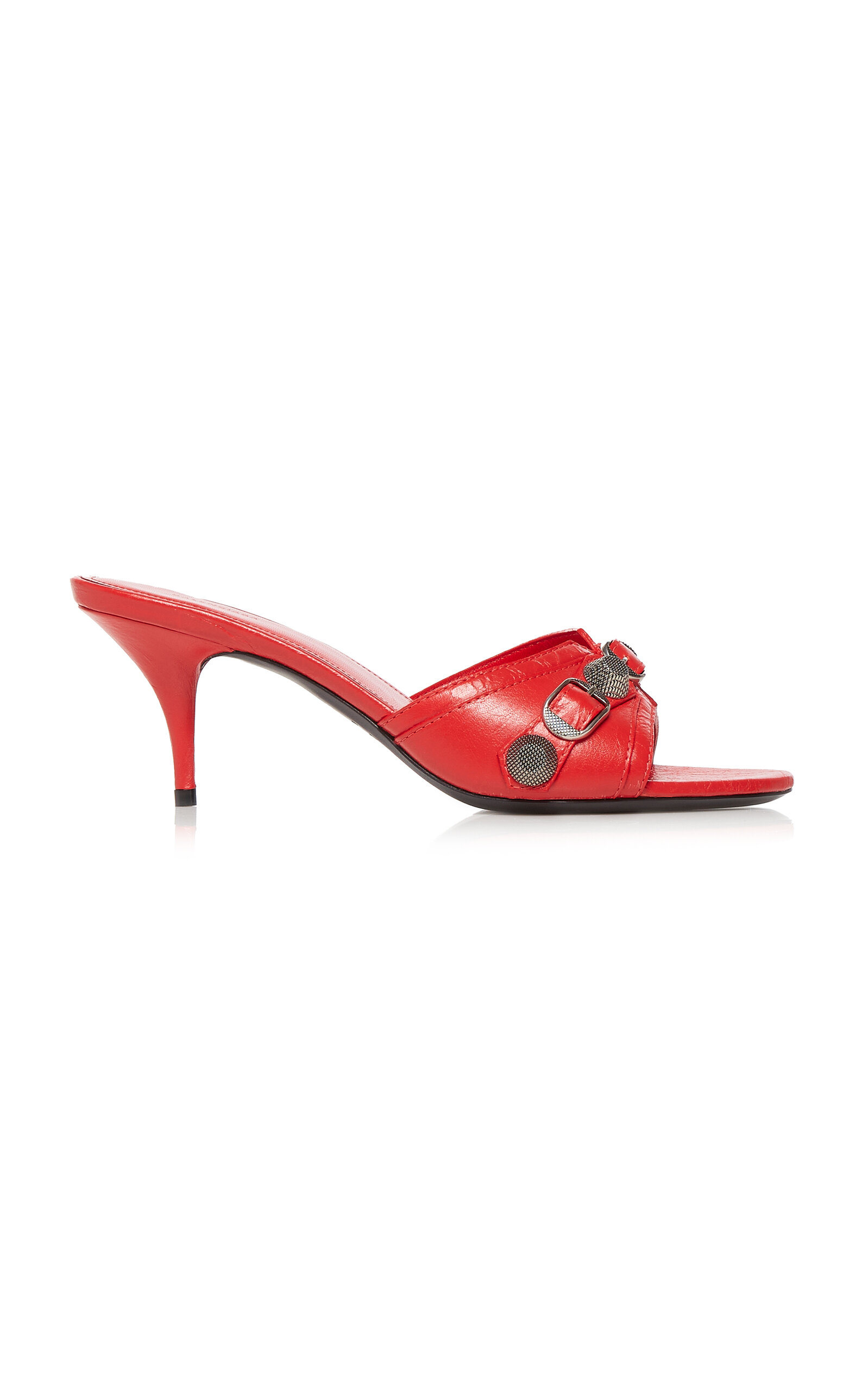 Balenciaga Cagole Lambskin Buckle Slide Sandals In Red