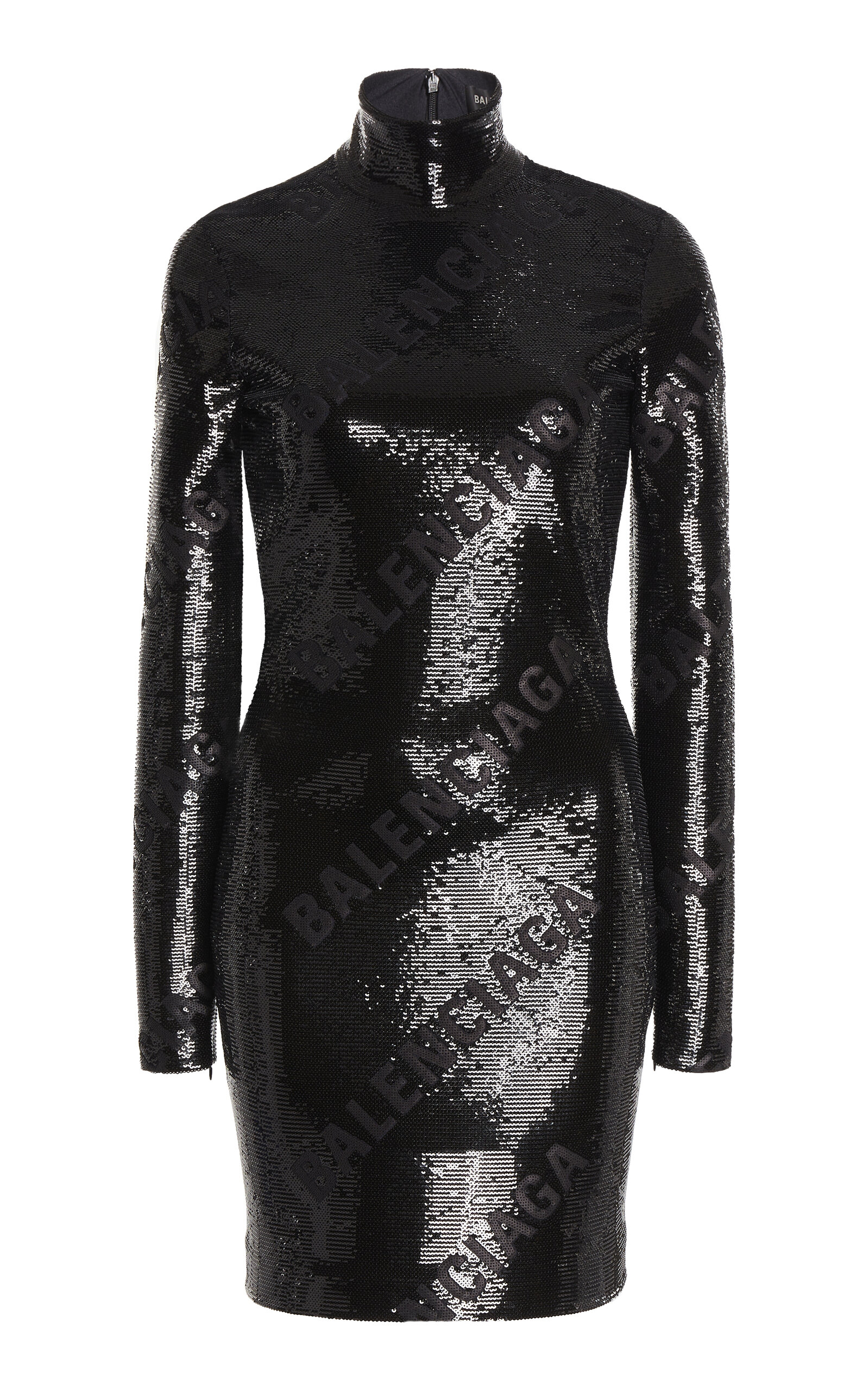 Shop Balenciaga Turtleneck Sequin Mini Dress In Black