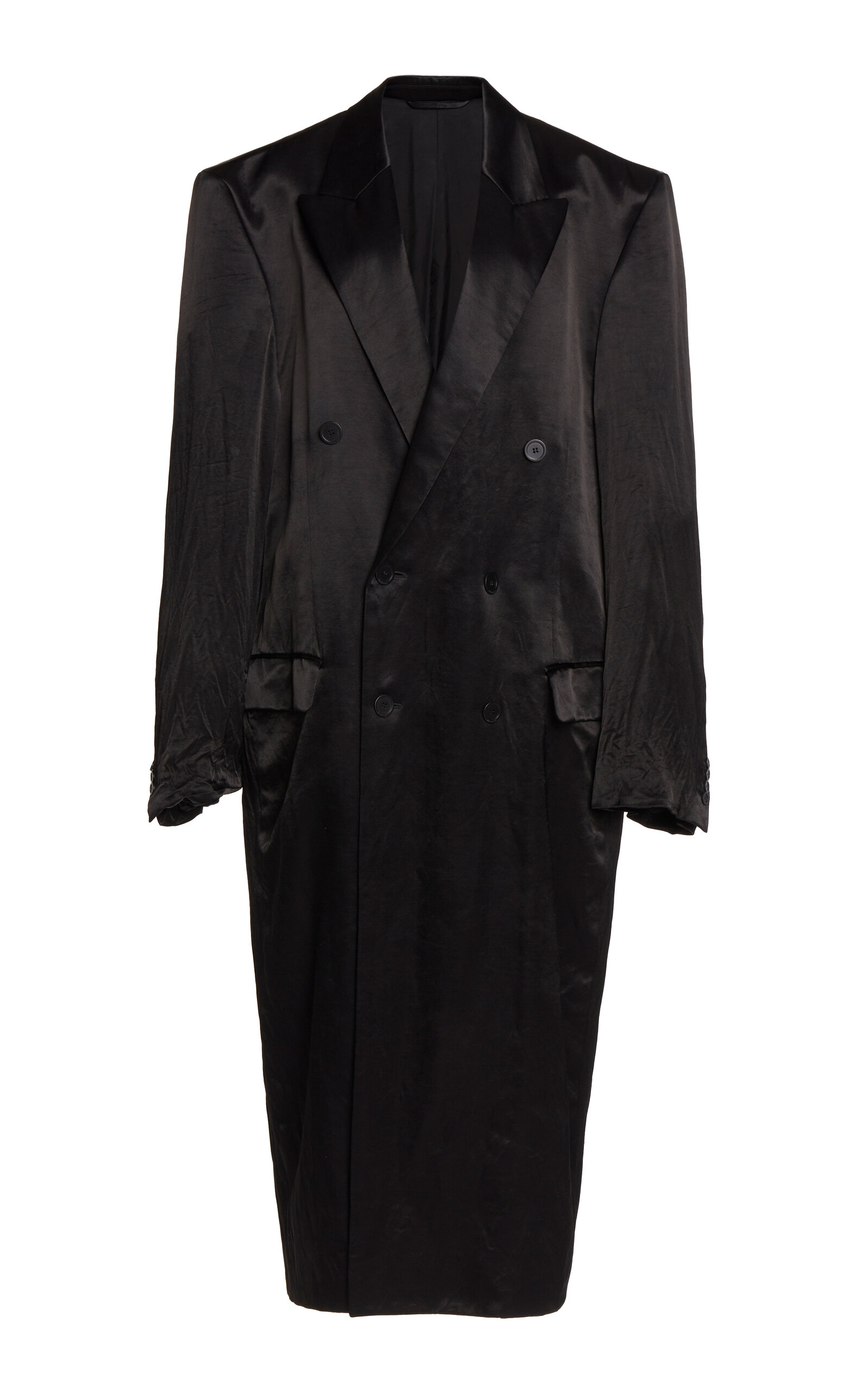 Balenciaga Steroid Double-breasted Satin Coat In Black