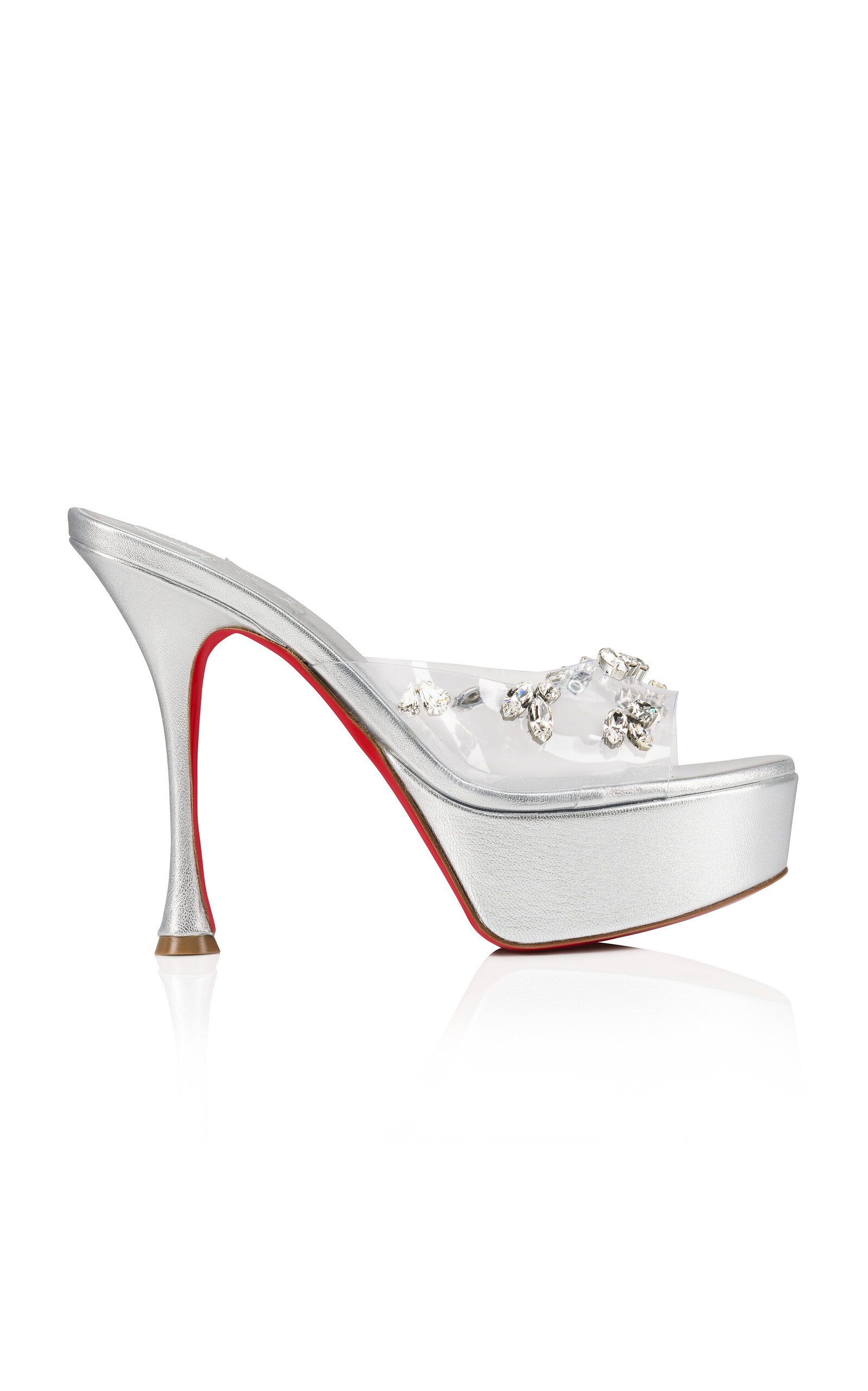 Christian Louboutin Degraqueen Alta 130mm Leather Pvc Sandals In Silver