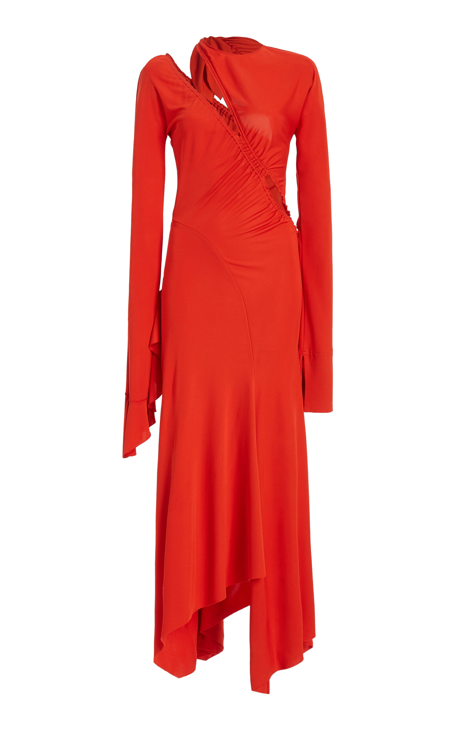 Shop Victoria Beckham Asymmetric Cutout Jersey Midi Dress In Red
