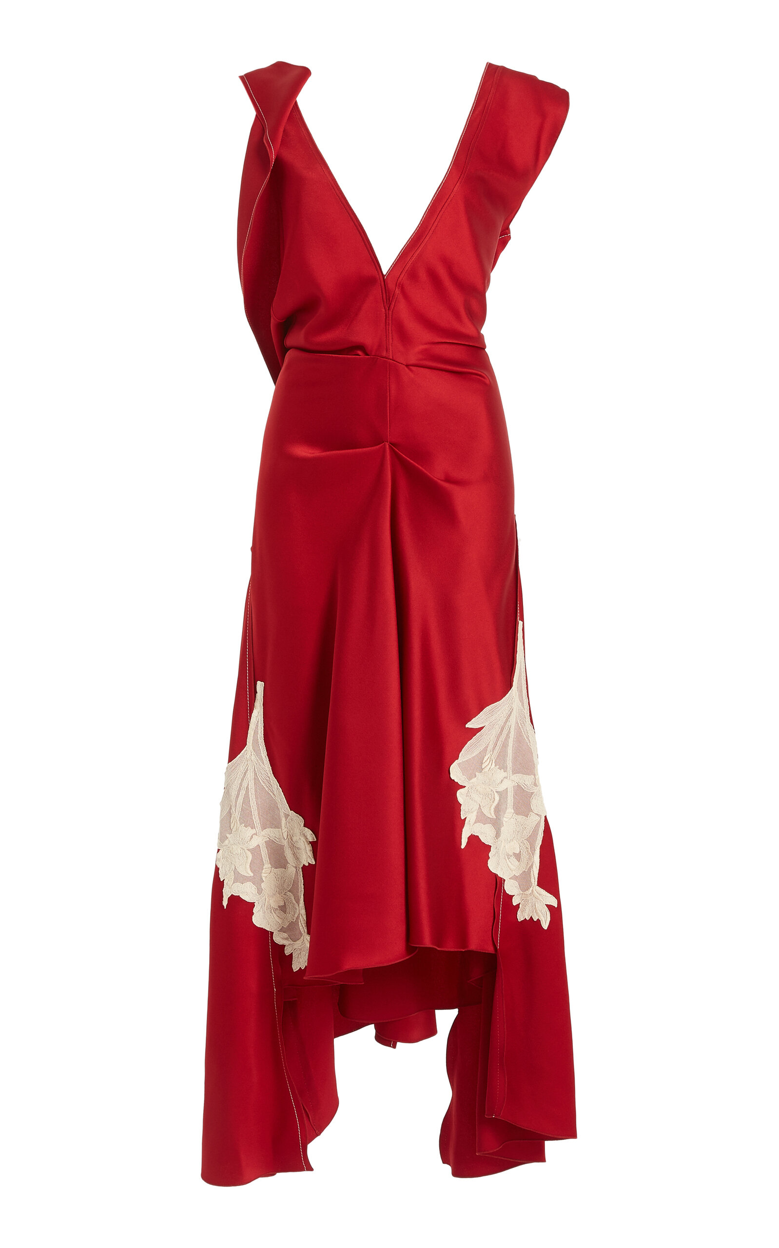 Victoria Beckham Women's Draped Lace Detail Midi Dress In Red | ModeSens