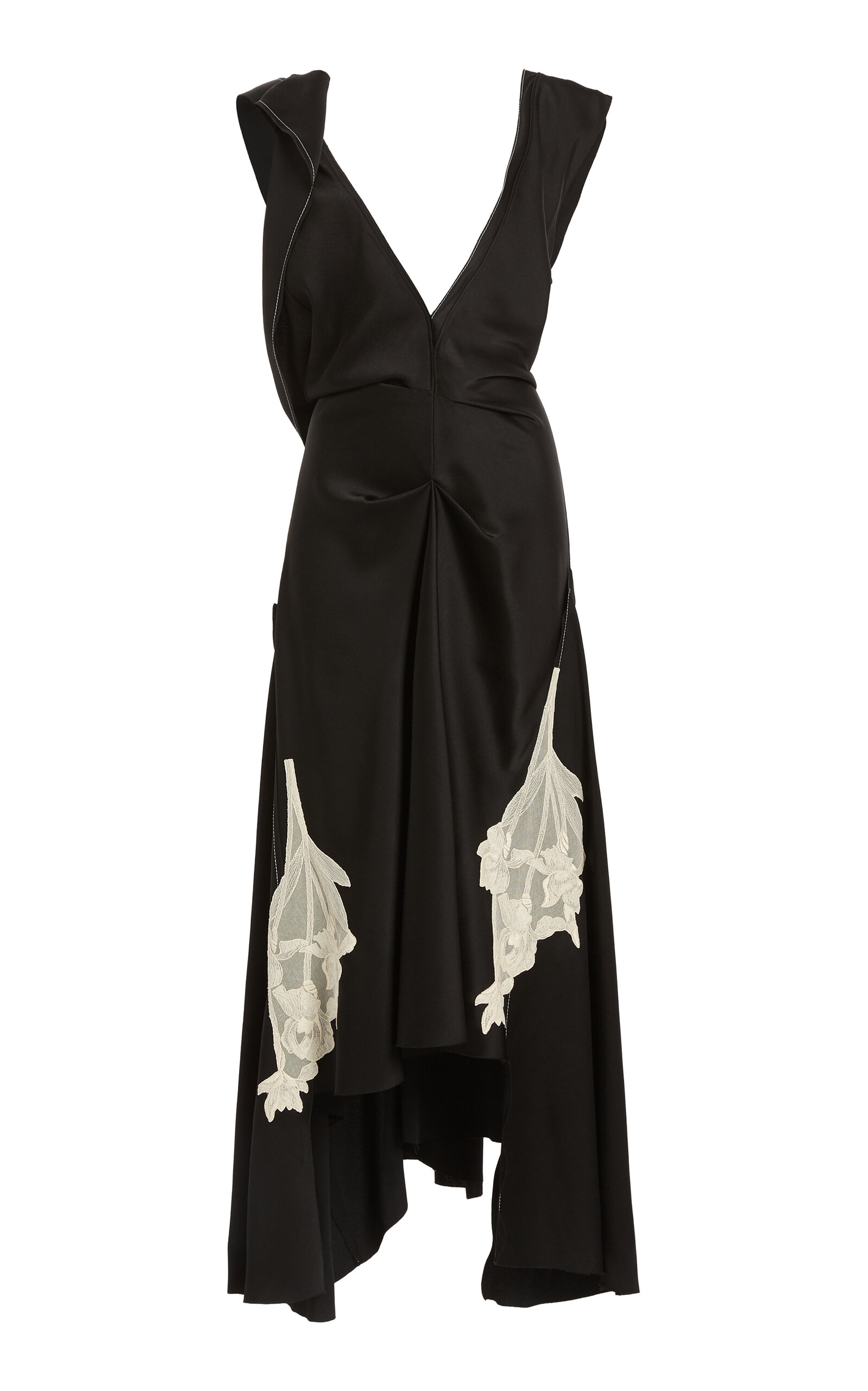 Victoria Beckham Lace-detailed Satin Midi Dress In Black