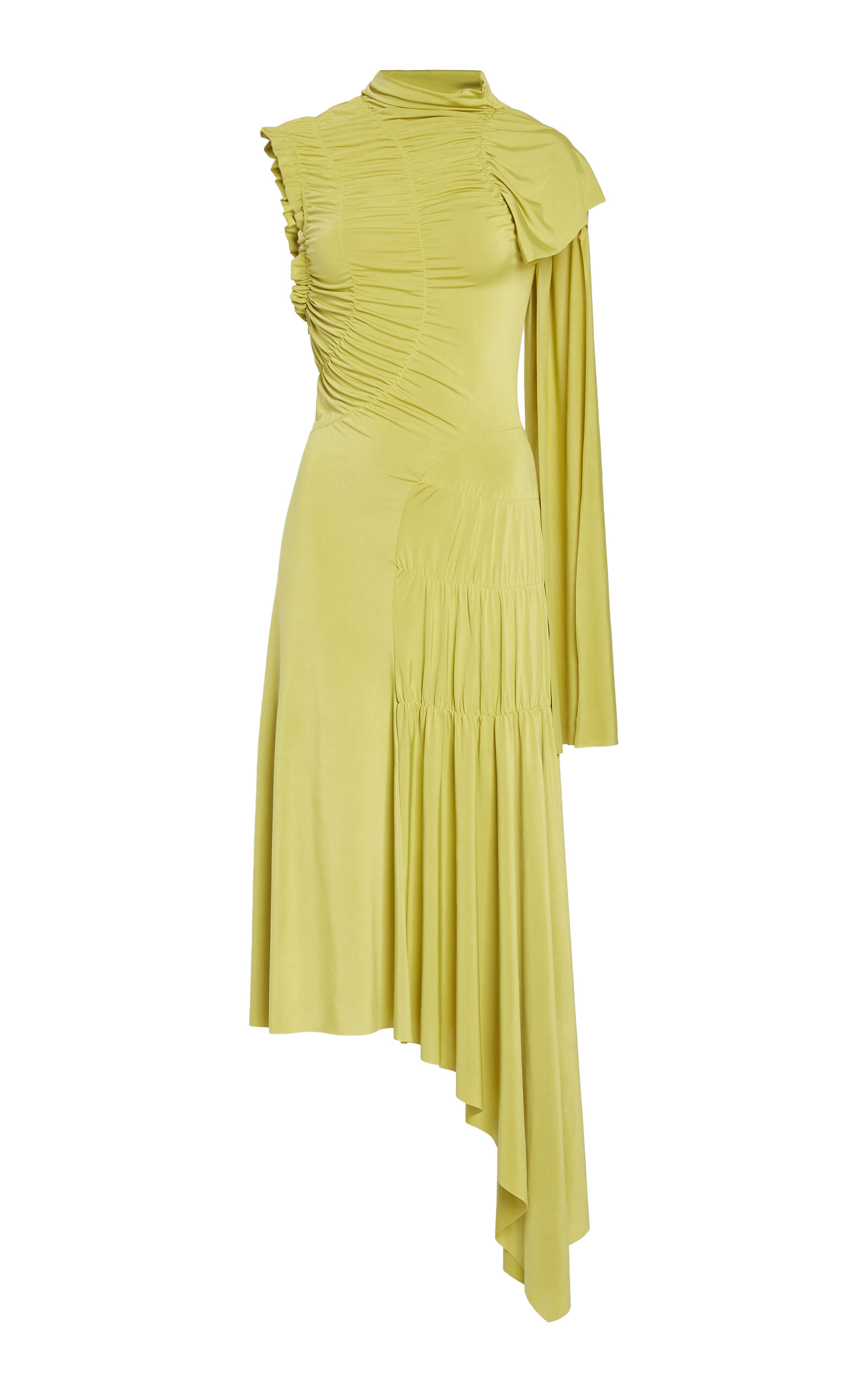 victoria beckham jersey dress Gathered satin-jersey midi dress - green