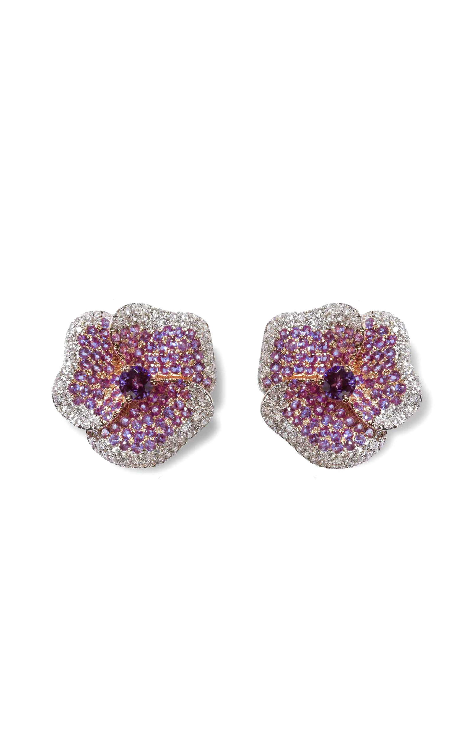 As29 One Of A Kind Bloom 18k Rose Gold; Diamond; And Amethyst Earrings In Purple