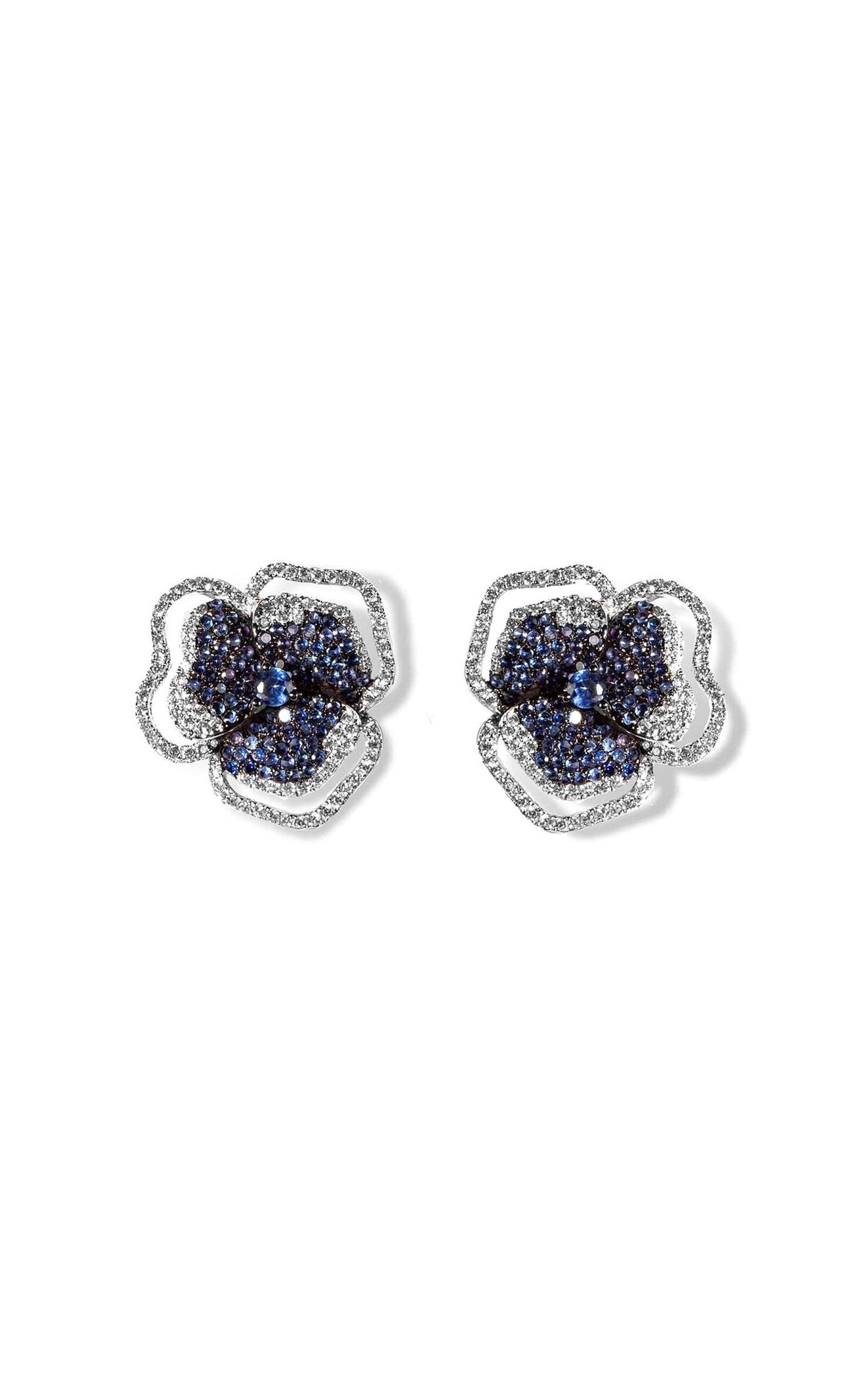 As29 One Of A Kind Bloom 18k White Gold Diamond Earrings In Blue