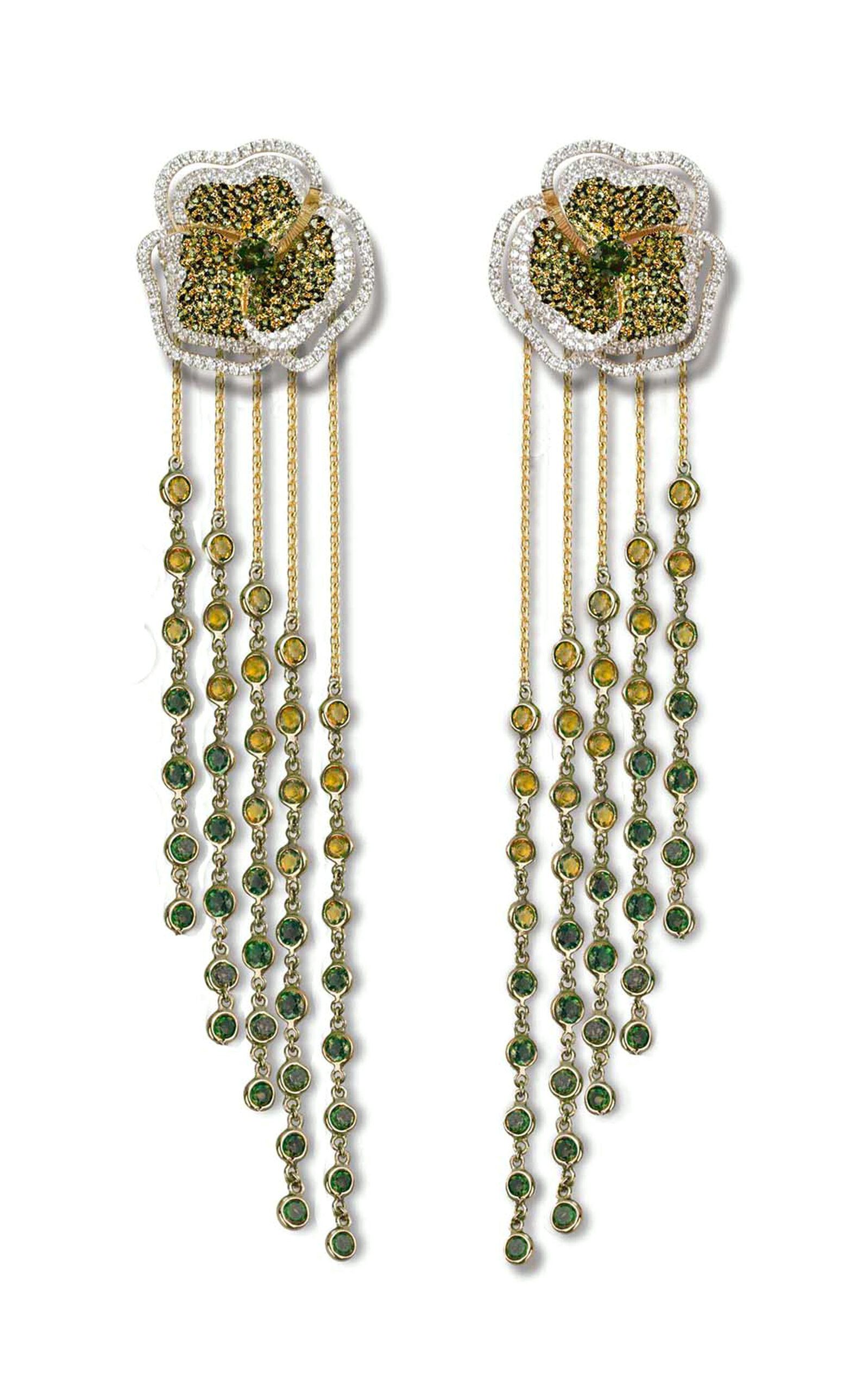AS29 Women's One of a Kind Bloom 18K Yellow Gold; Diamond And Tourmaline Earrings