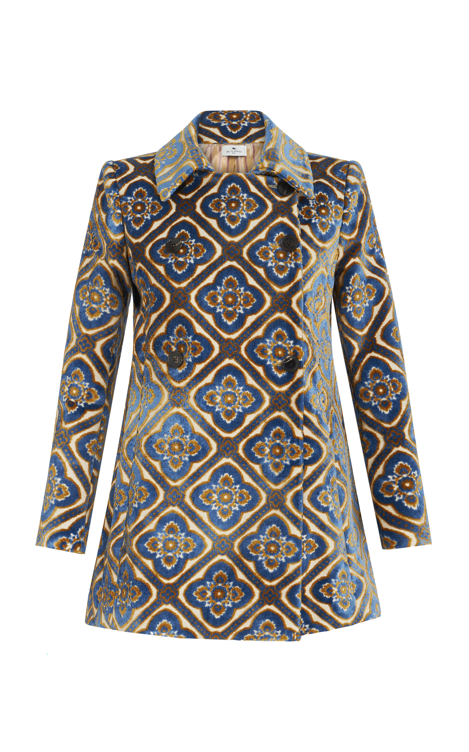 Etro Double-breasted Velvet Short Coat In Navy