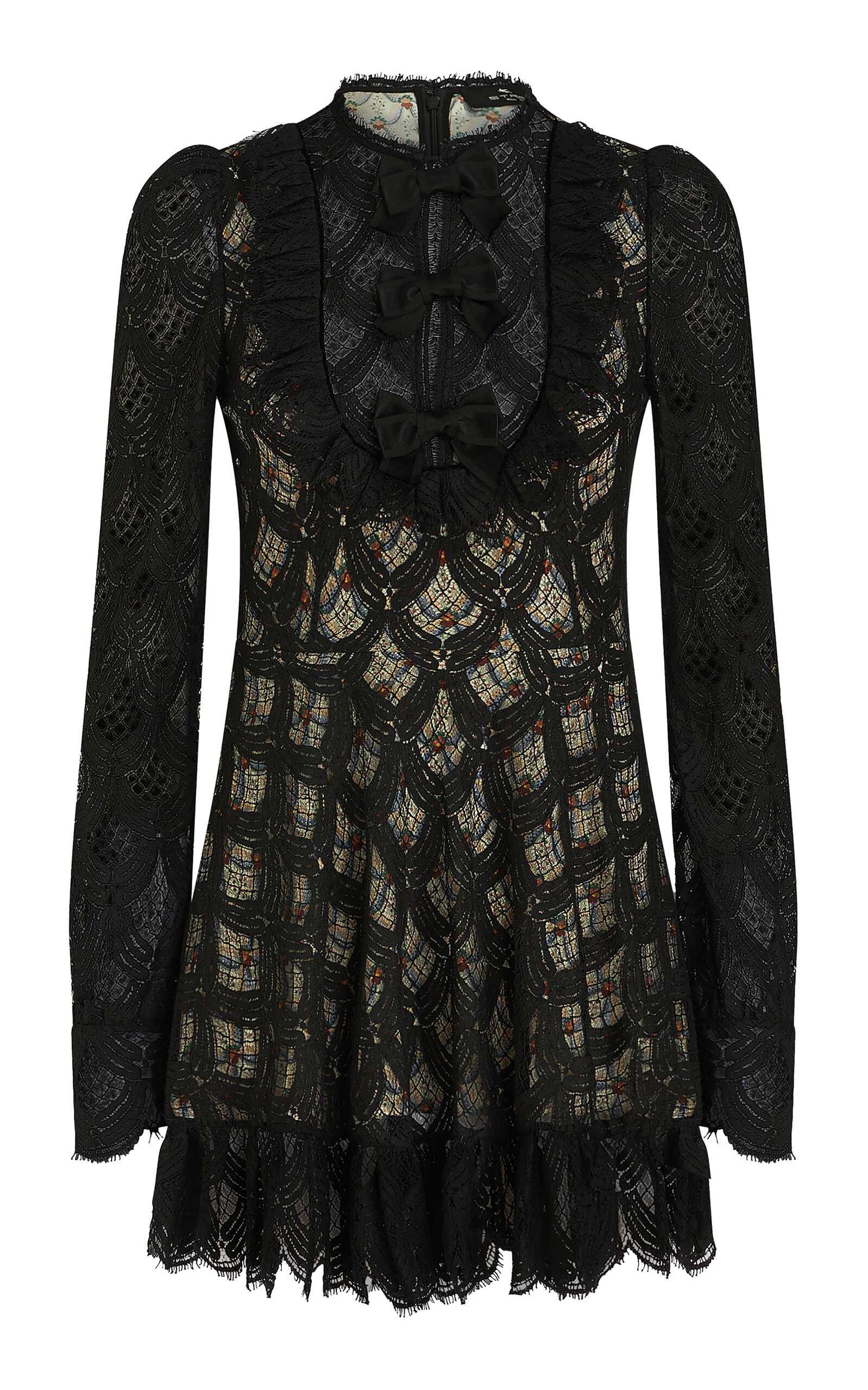 Shop Etro Cotton-blend Lace Mini Dress In Black