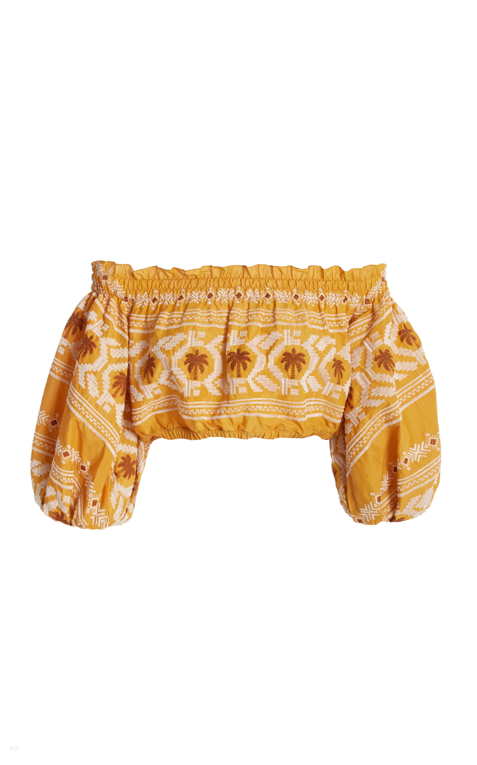 Shop Johanna Ortiz Cañaveral Embroidered Cotton-blend Crop Top In Yellow