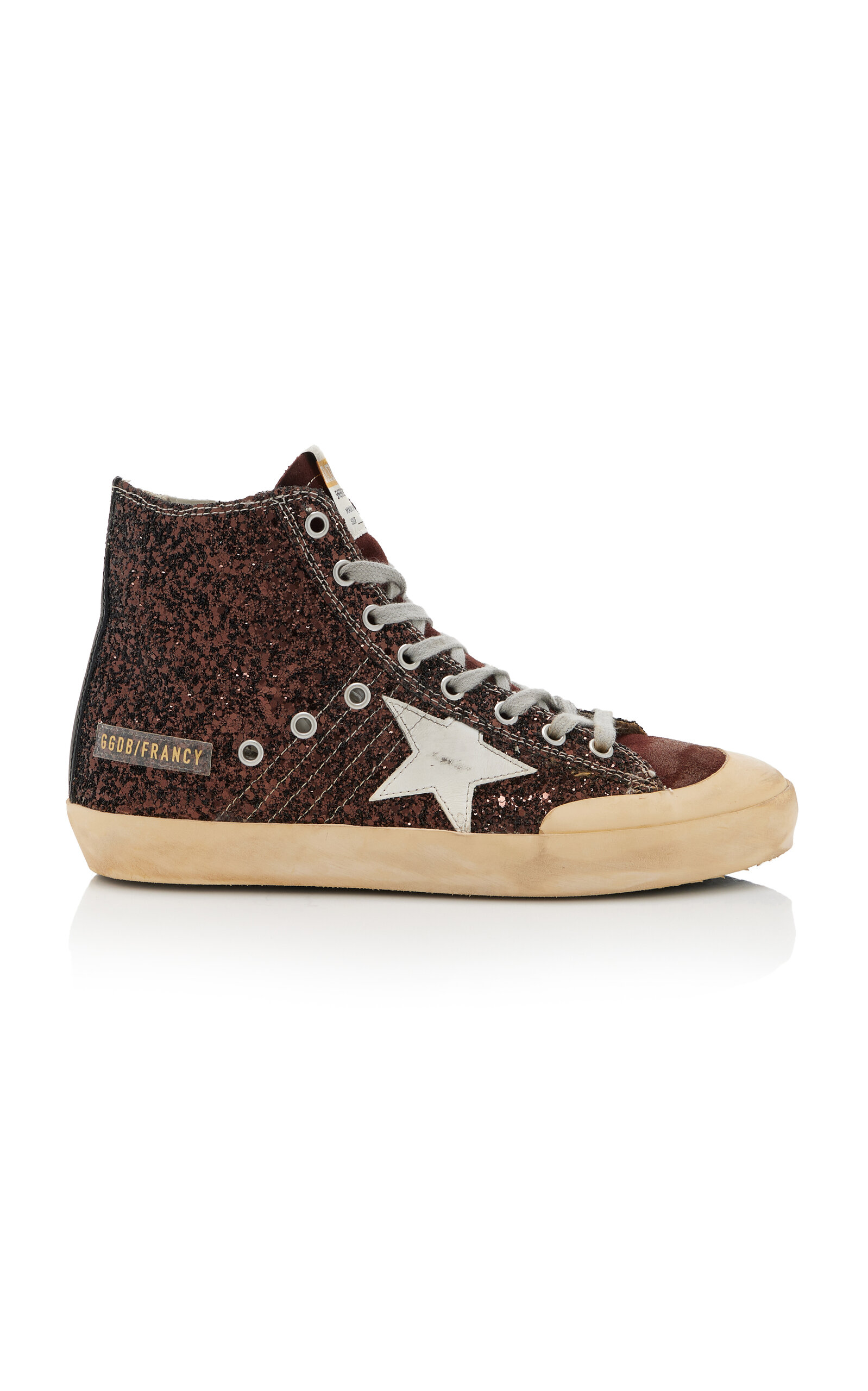 Golden Goose Francy Penstar Suede-trimmed Glittered Sneakers In Brown