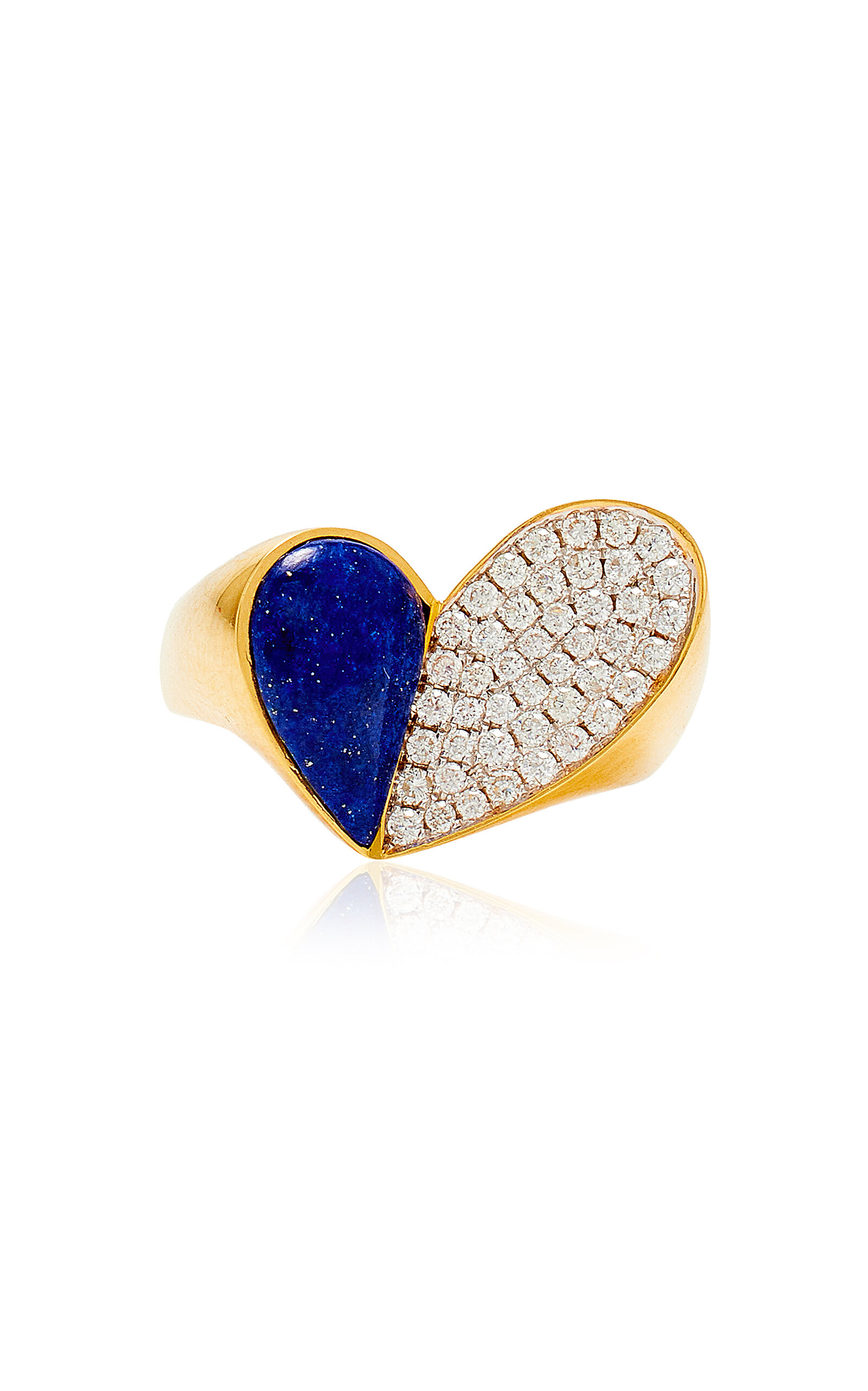 Colette Jewelry Women's 18K Yellow Gold Diamond And Lapis Heart Ring