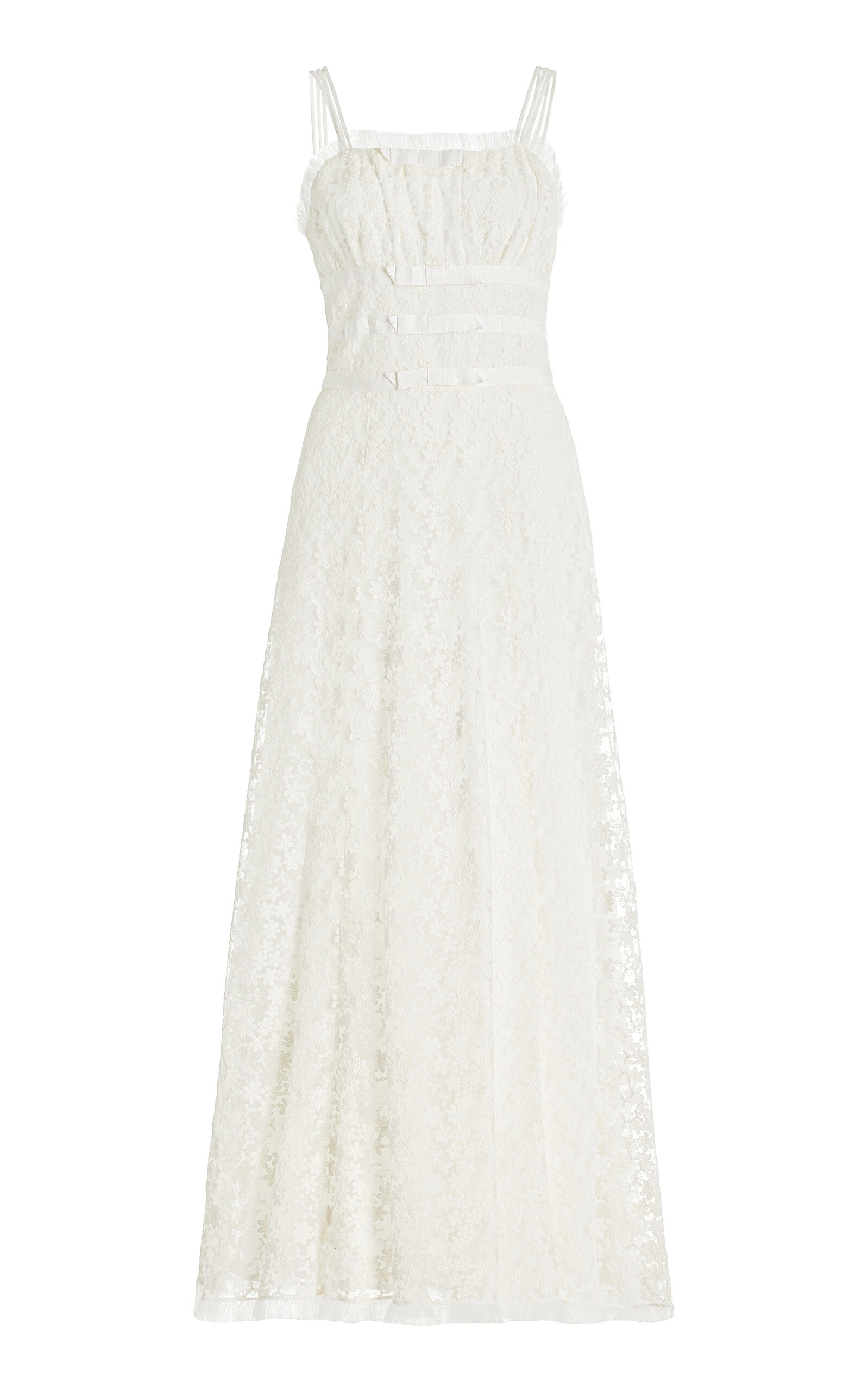Rodarte Daisy-embroidered Cotton-blend Tulle Maxi Dress In White