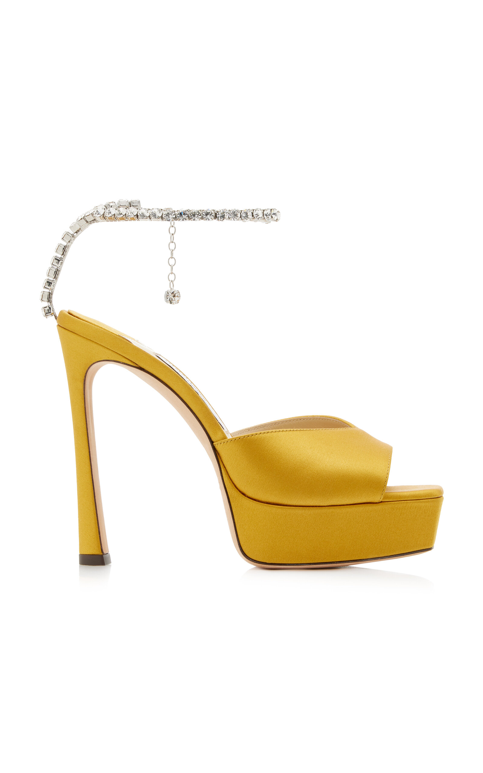 Jimmy Choo Saeda 125 Crystal-embellished Satin Platform Sandals In Yellow