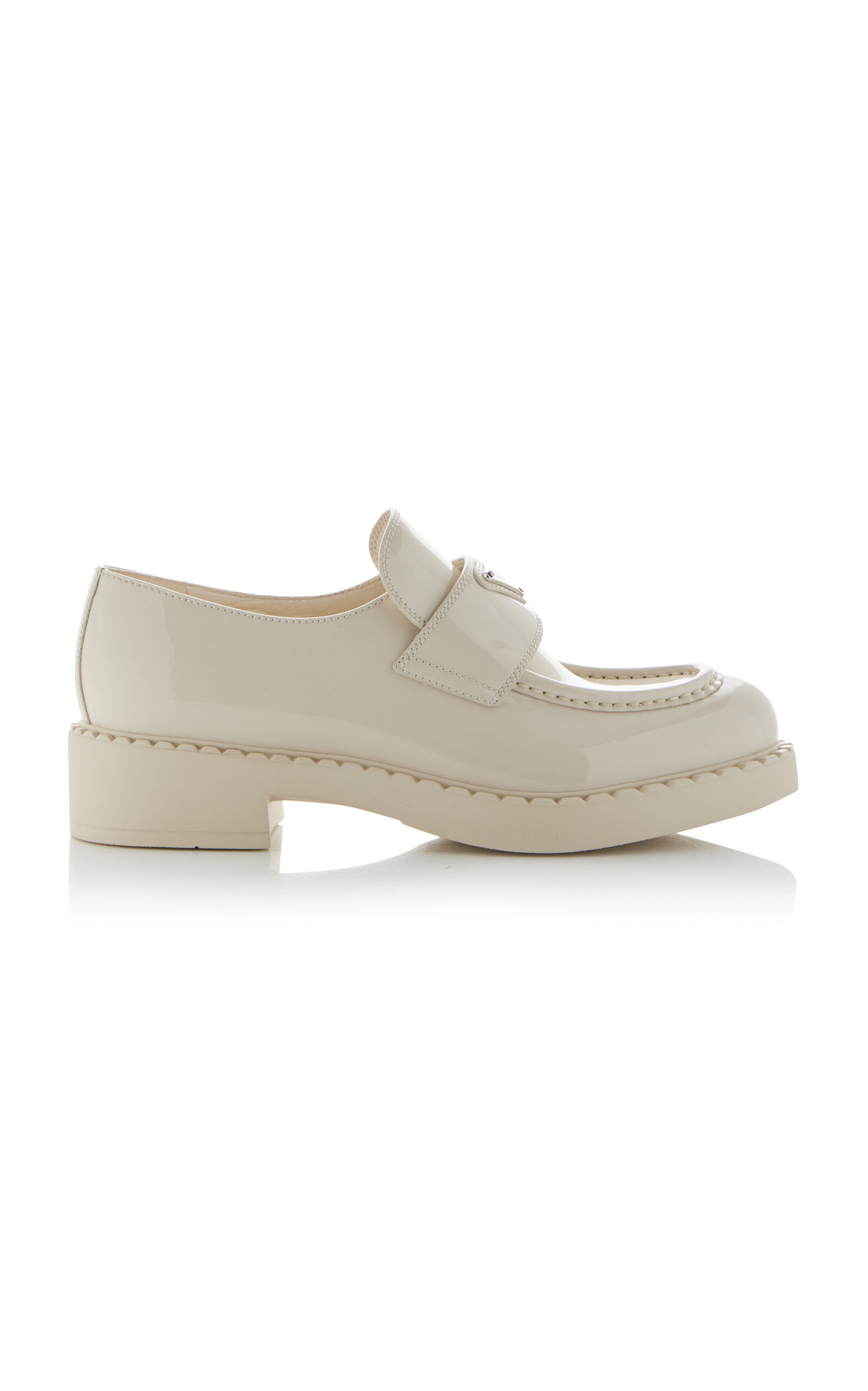 Prada Patent Leather Loafers In Ivory