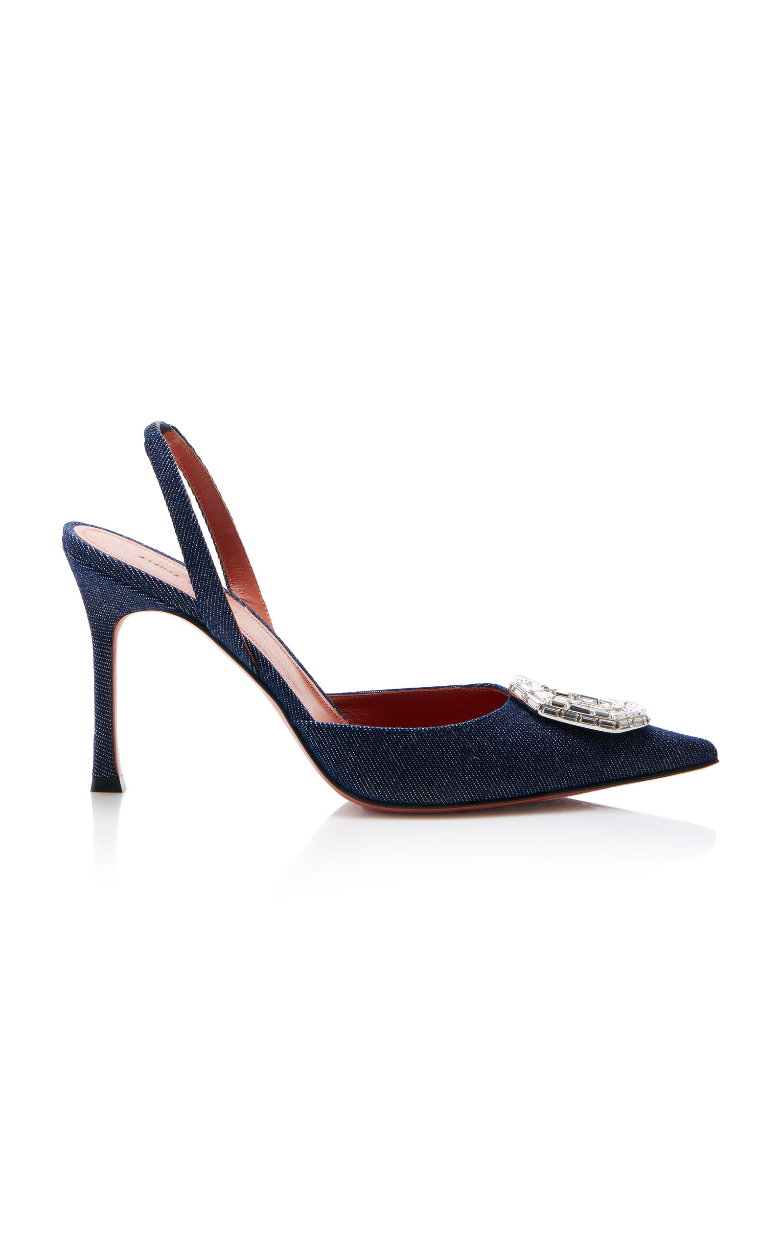 Amina Muaddi Camelia Denim Slingback Pumps In Navy