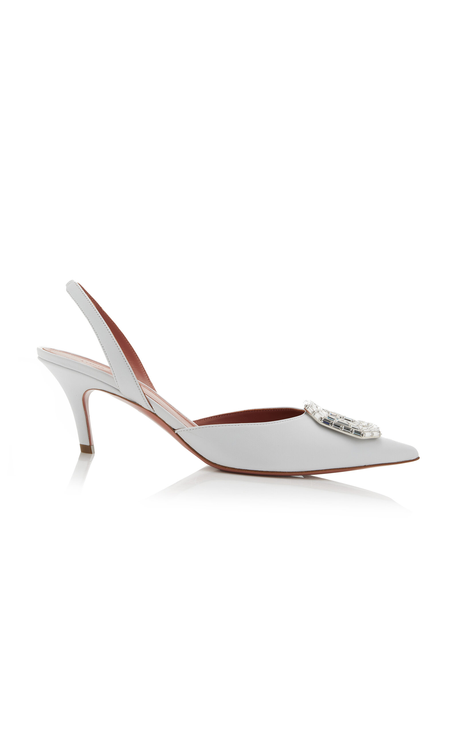 Shop Amina Muaddi Camelia Leather Slingback Pumps In White