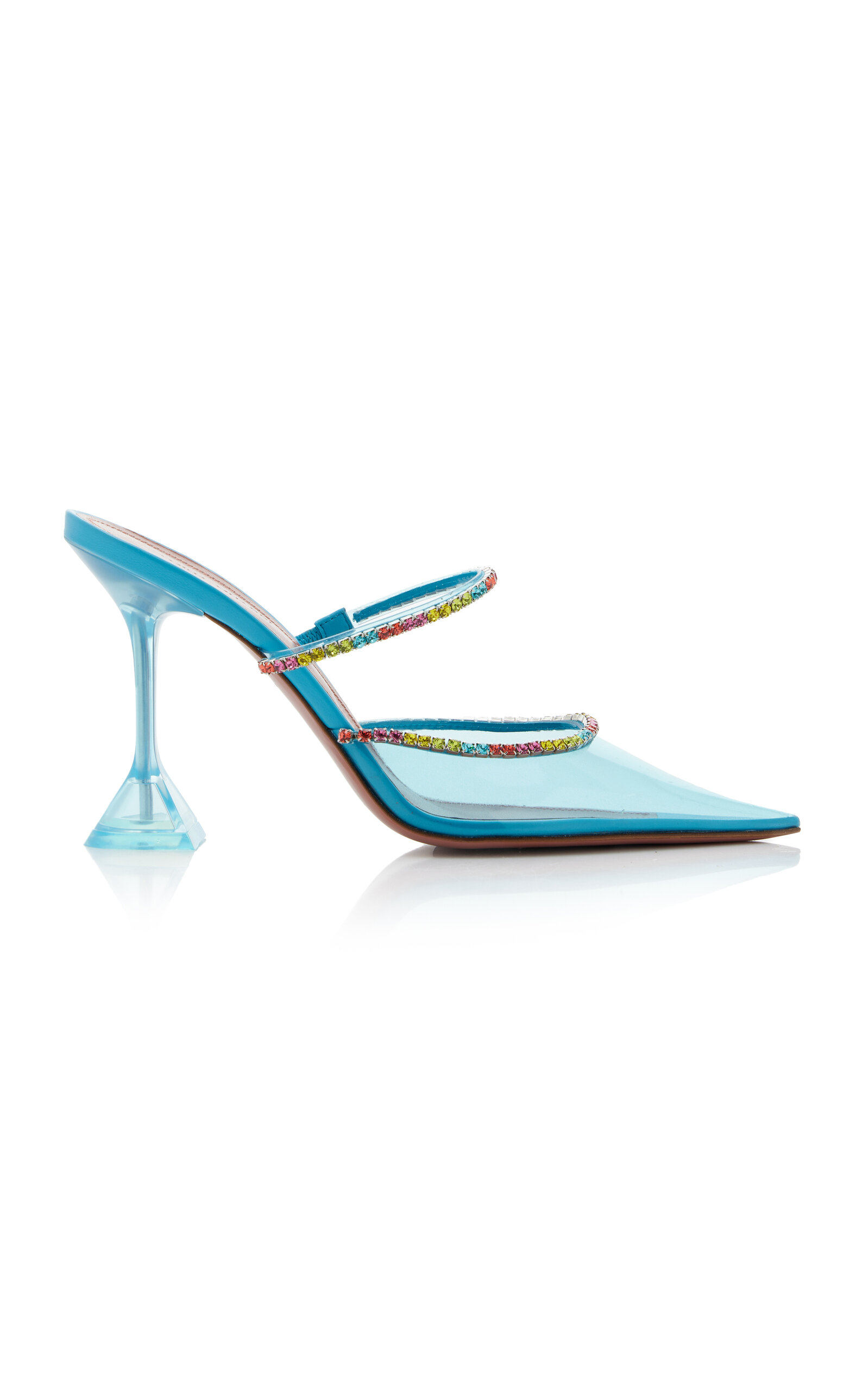 Amina Muaddi Gilda Crystal Clear Mules In Blue