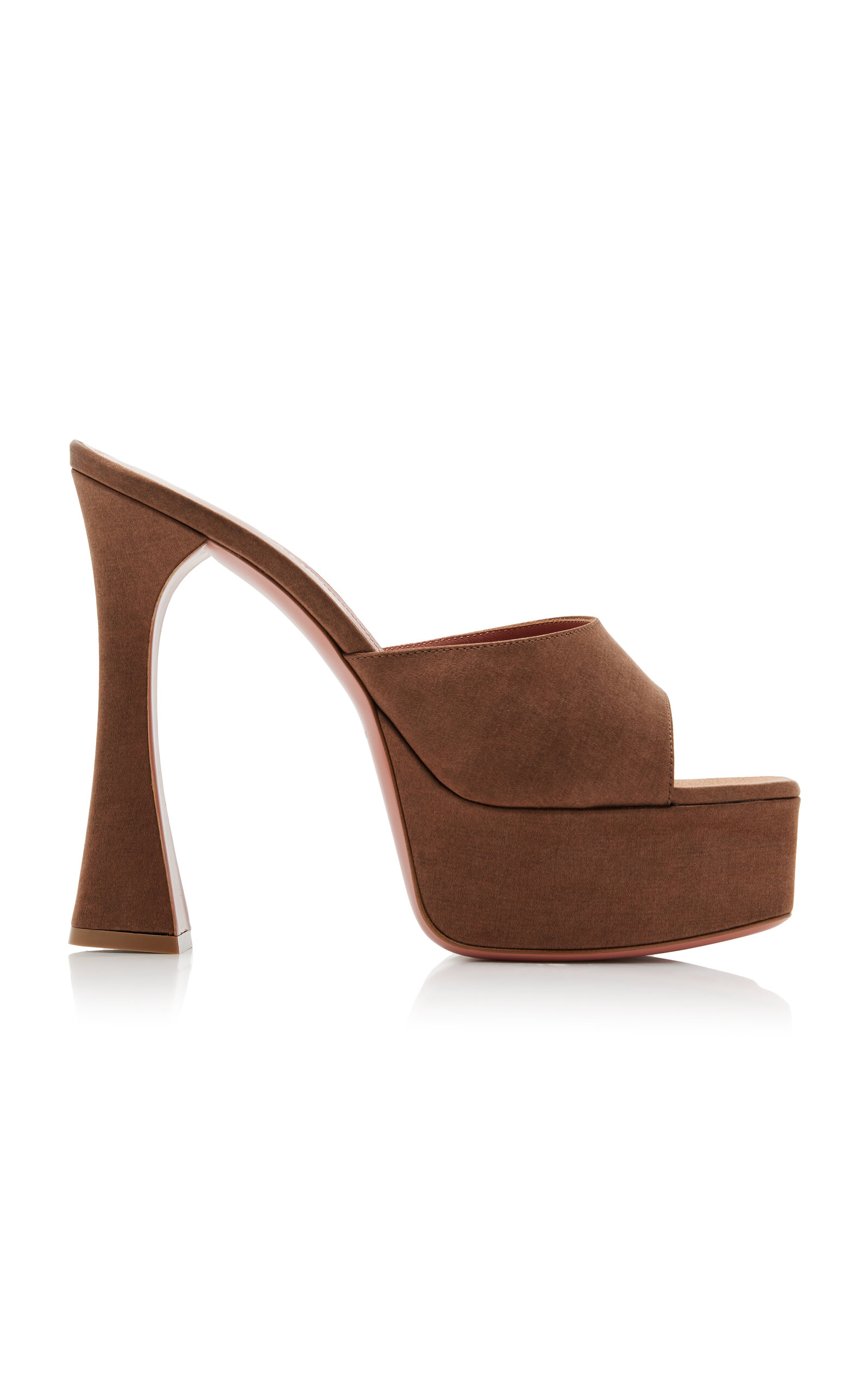 Shop Amina Muaddi Dalida Satin Platform Sandals In Brown