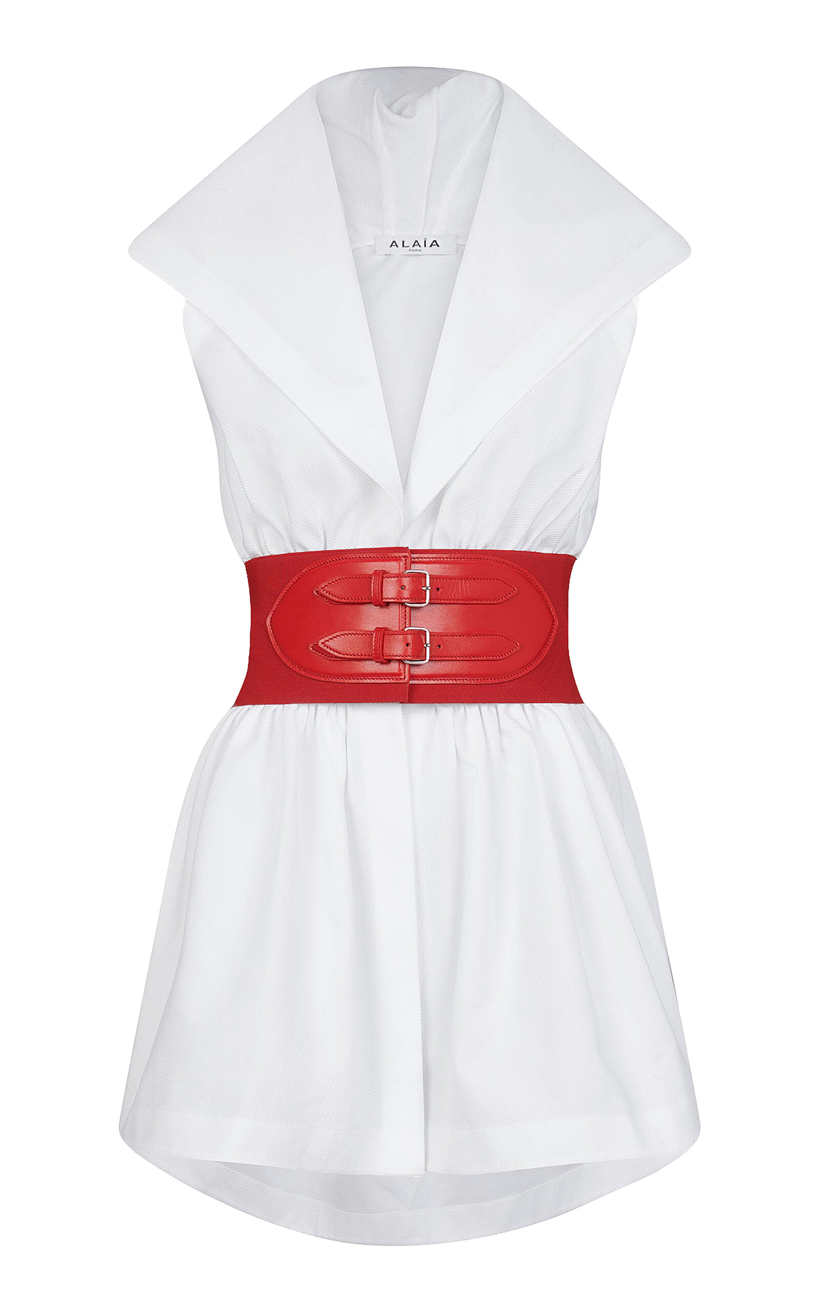 Shop Alaïa Belted Cotton Hooded Mini Shirt Dress In White