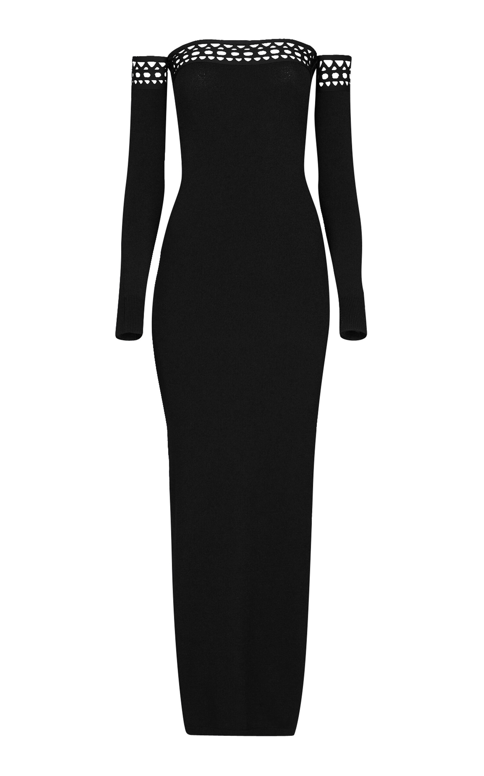 Shop Alaïa Vienne Off-the-shoulder Midi Dress In Black