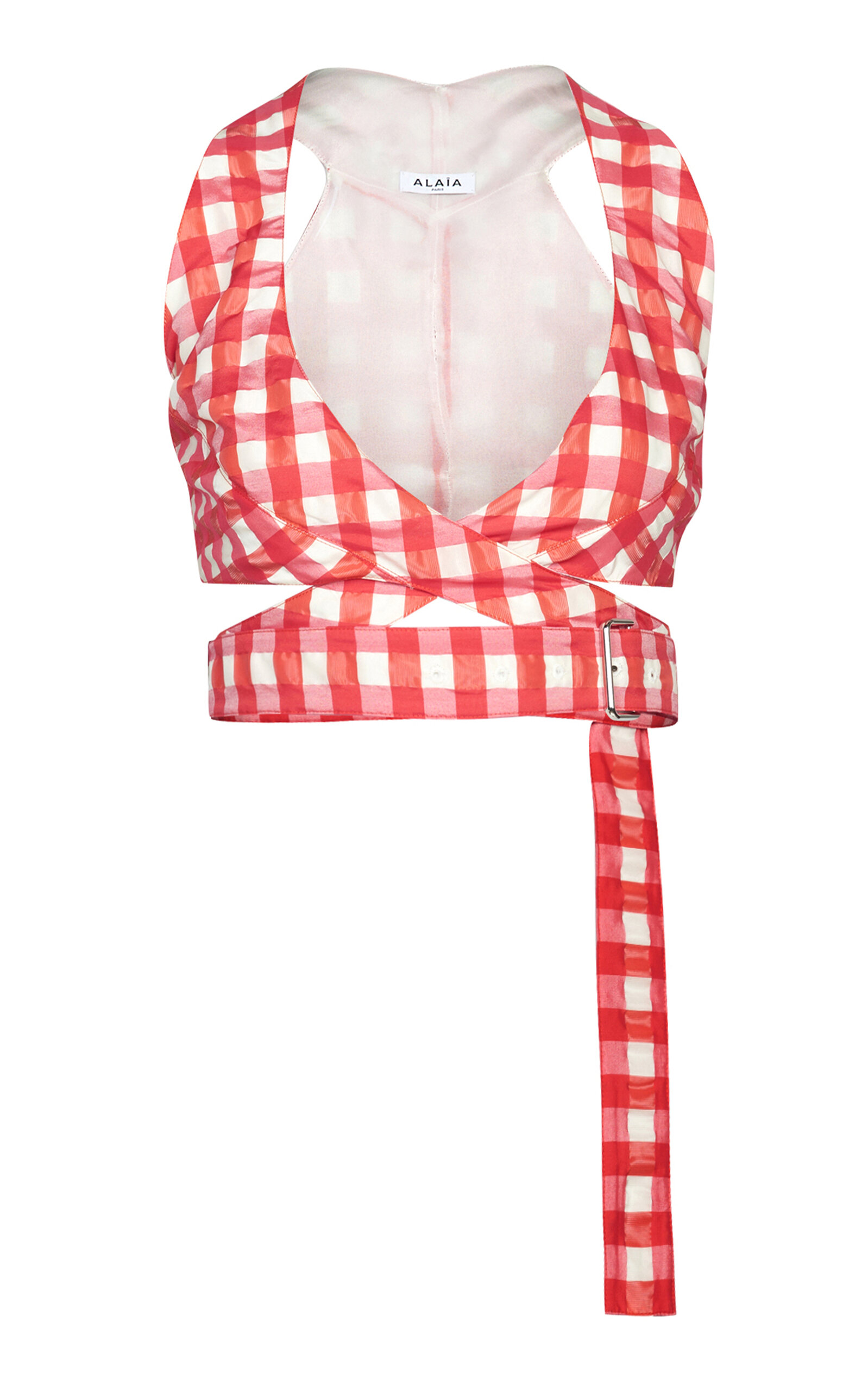 Shop Alaïa Wrapped Gingham Bra Top In Print