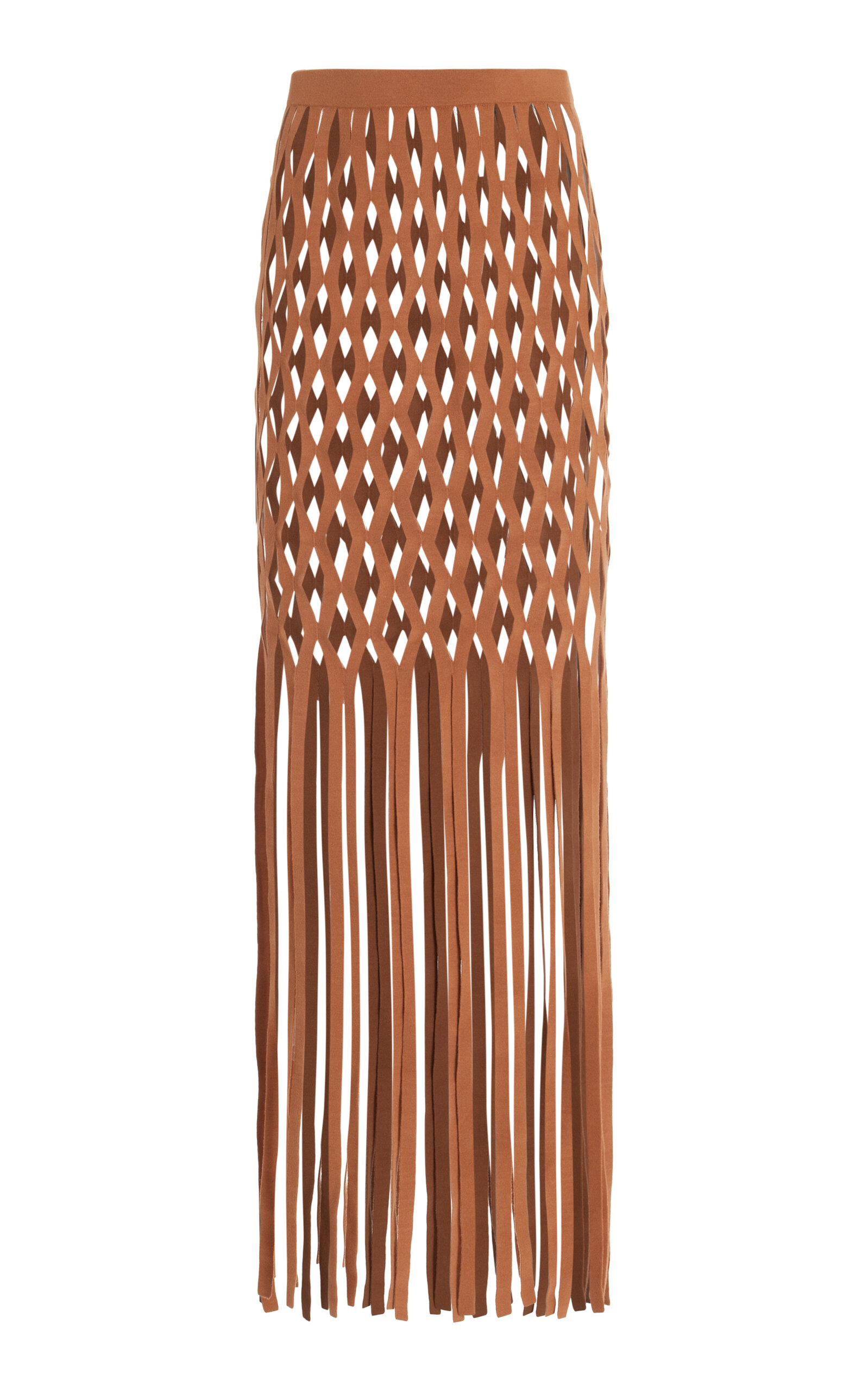 Lapointe Fringe Fishnet Maxi Skirt In Brown