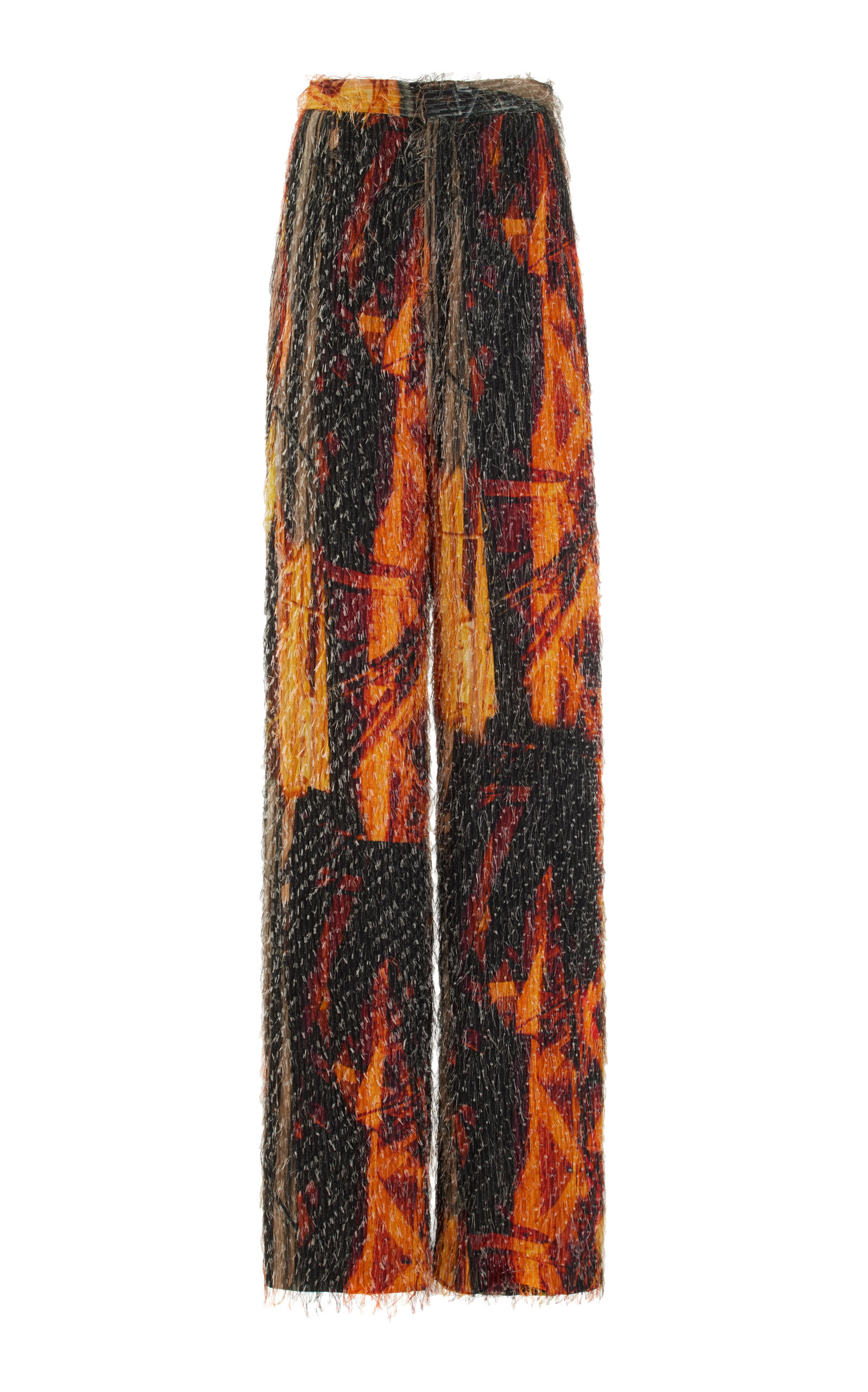 Jacquard Fringe High-Waisted Straight-Leg Pants