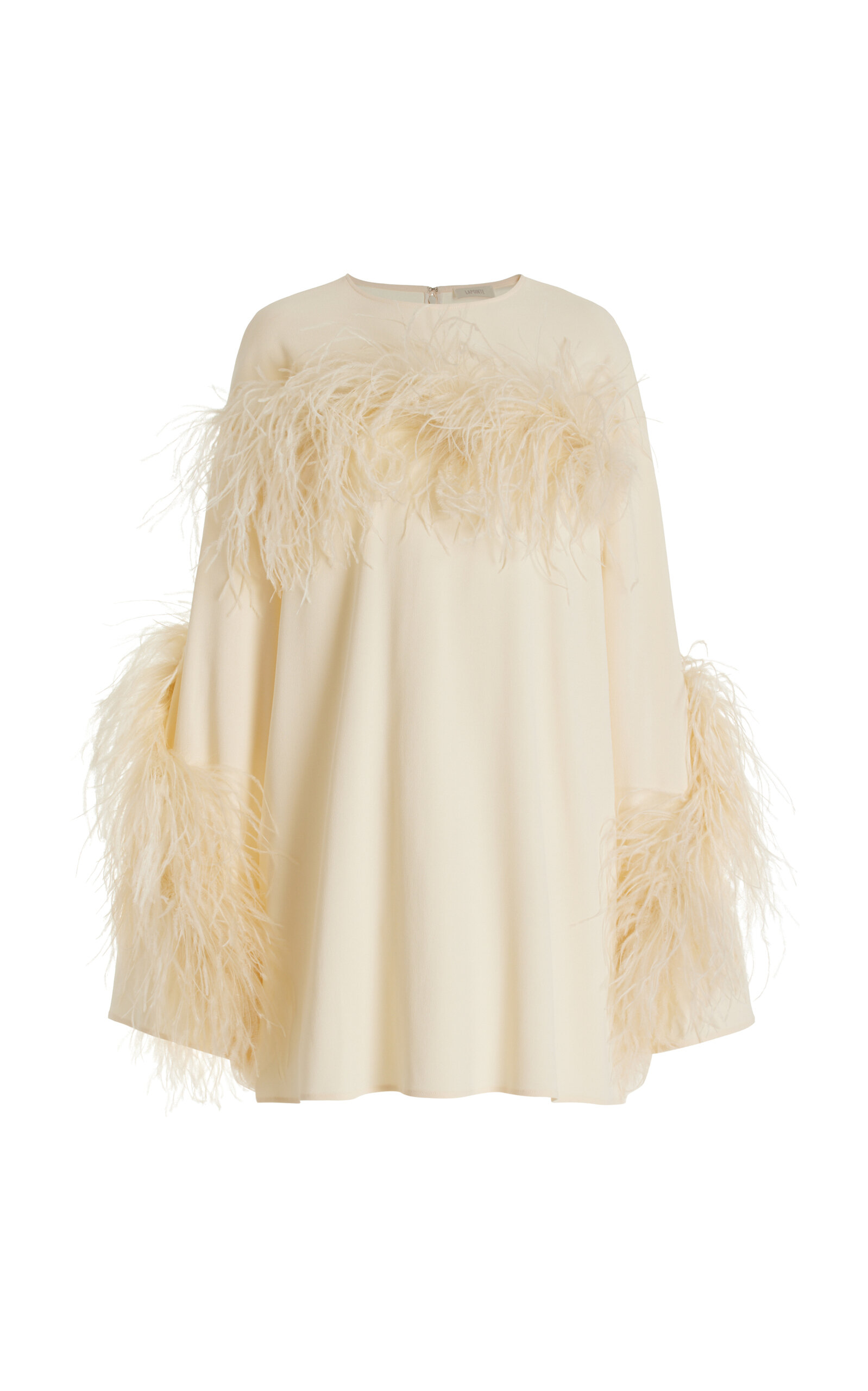 LAPOINTE FEATHER-TRIMMED SILK-CREPE MINI SHIFT DRESS