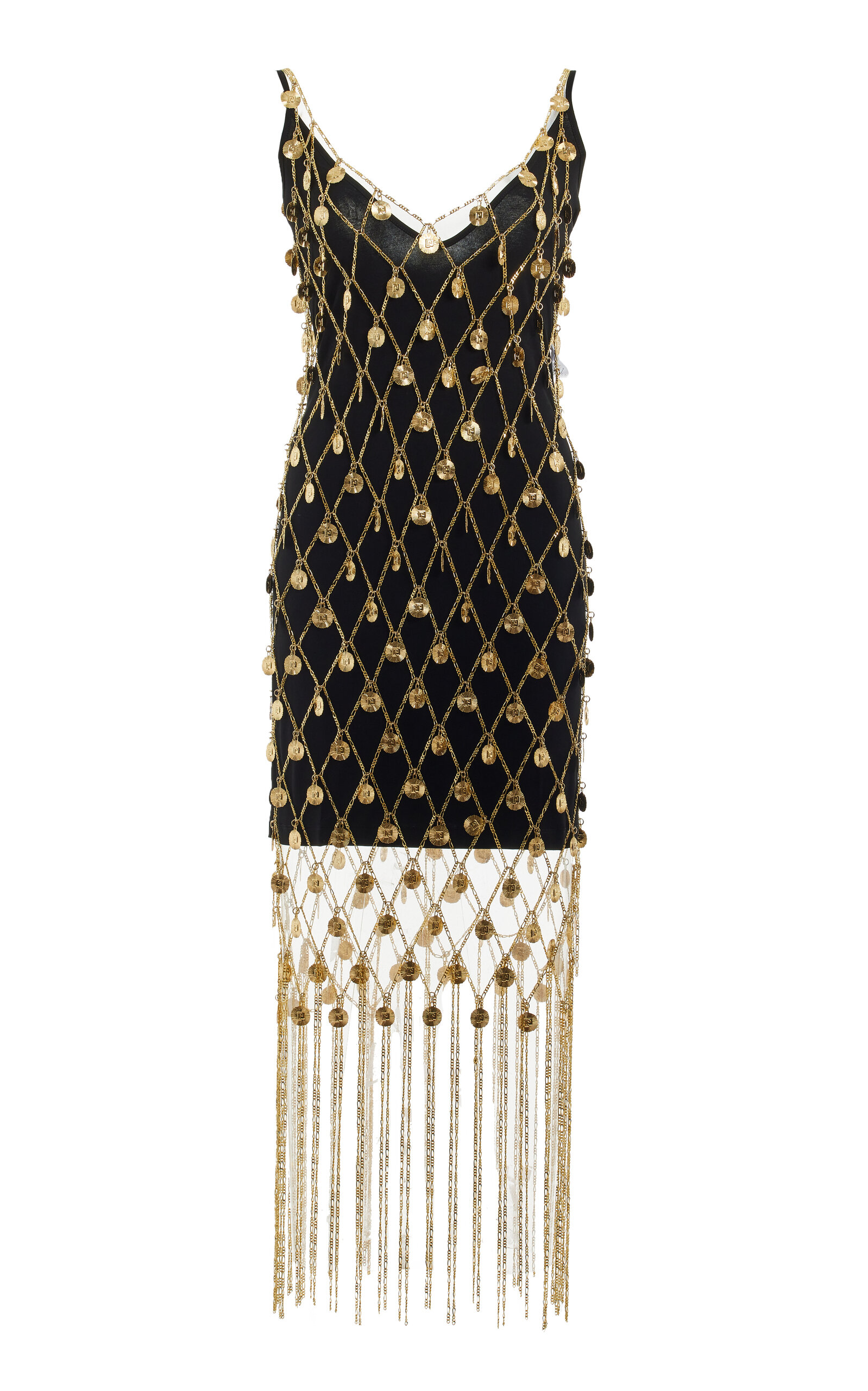 Paco Rabanne Embellished Metal Net Midi Dress In Gold