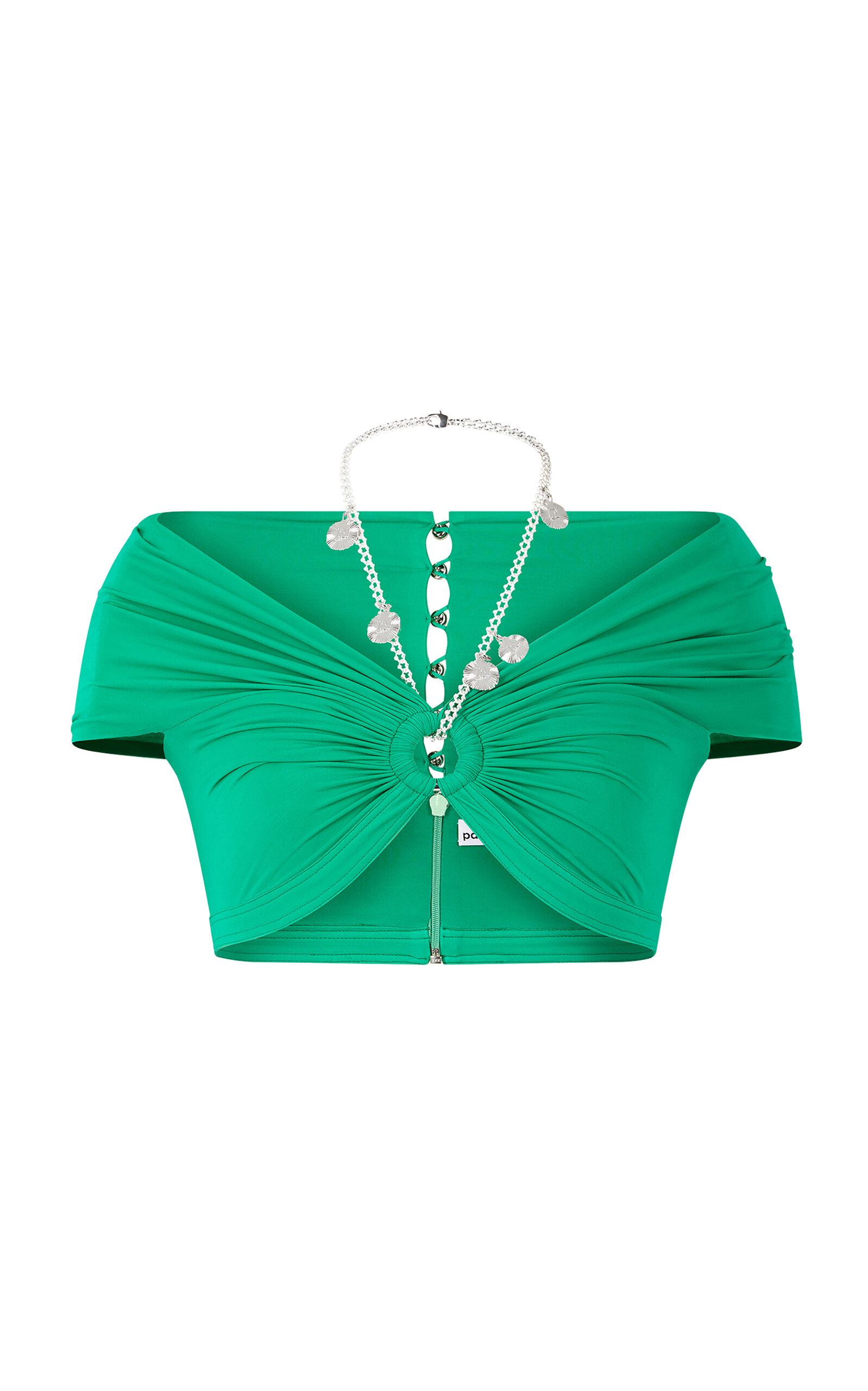 Shop Rabanne Keyhole Bustier Crop Top In Green