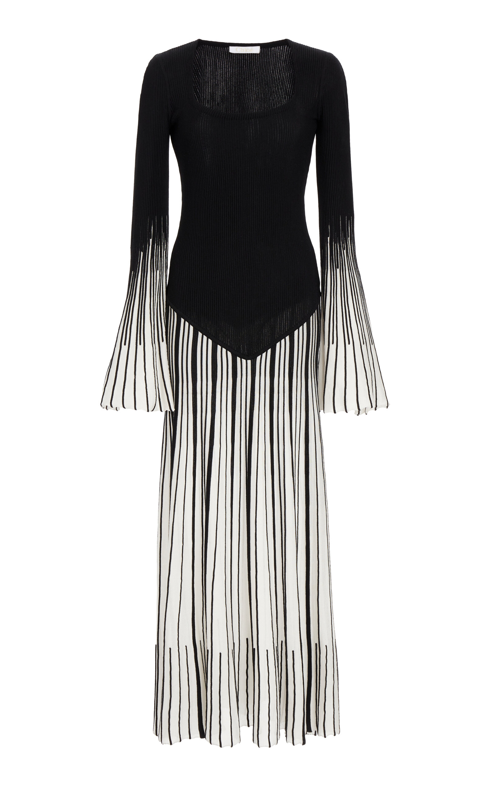 Chloé Pleated Silk-wool Knit Tunic Dress In Black