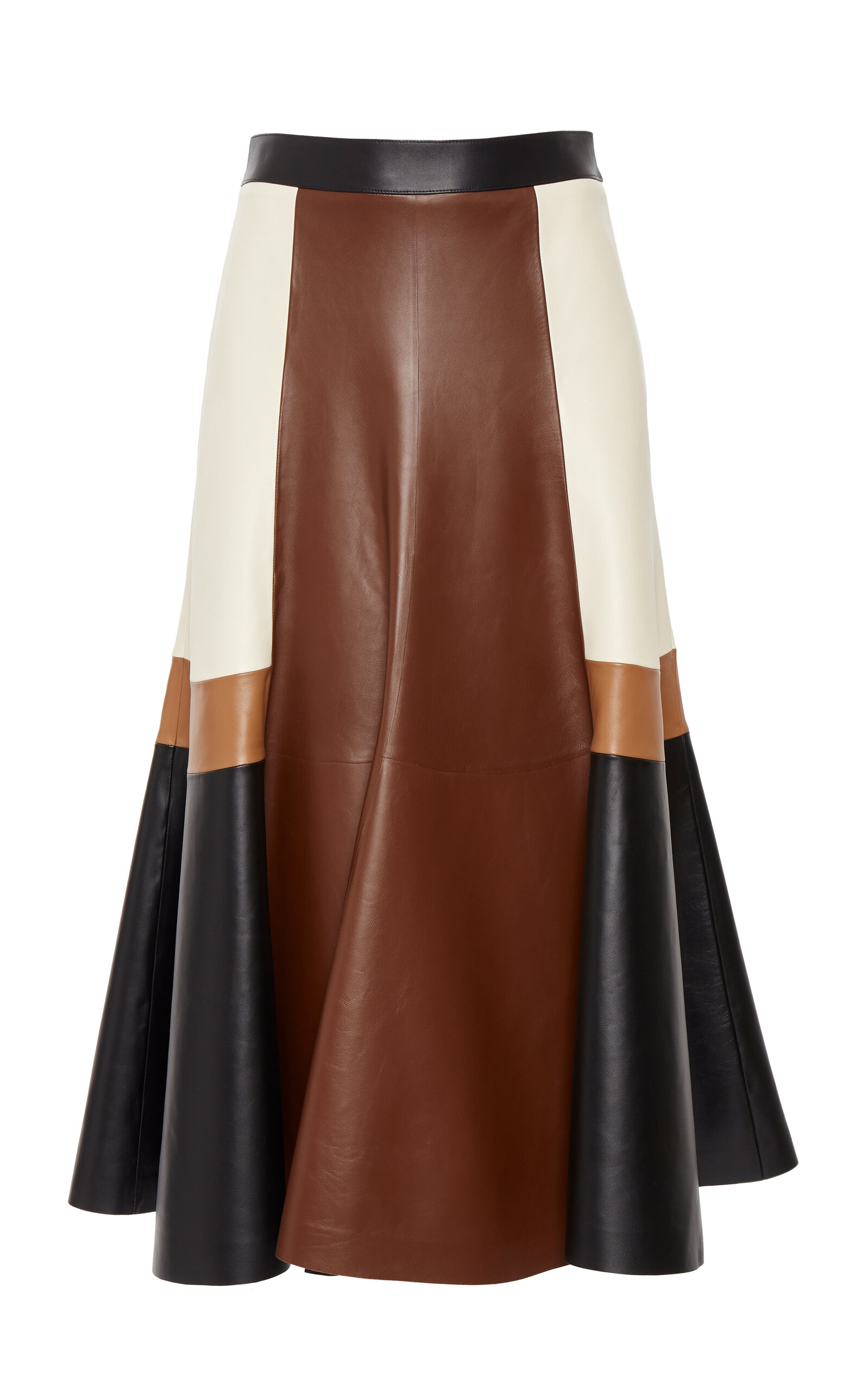 Chloé Colour-blocked Leather Midi Skirt In Multi