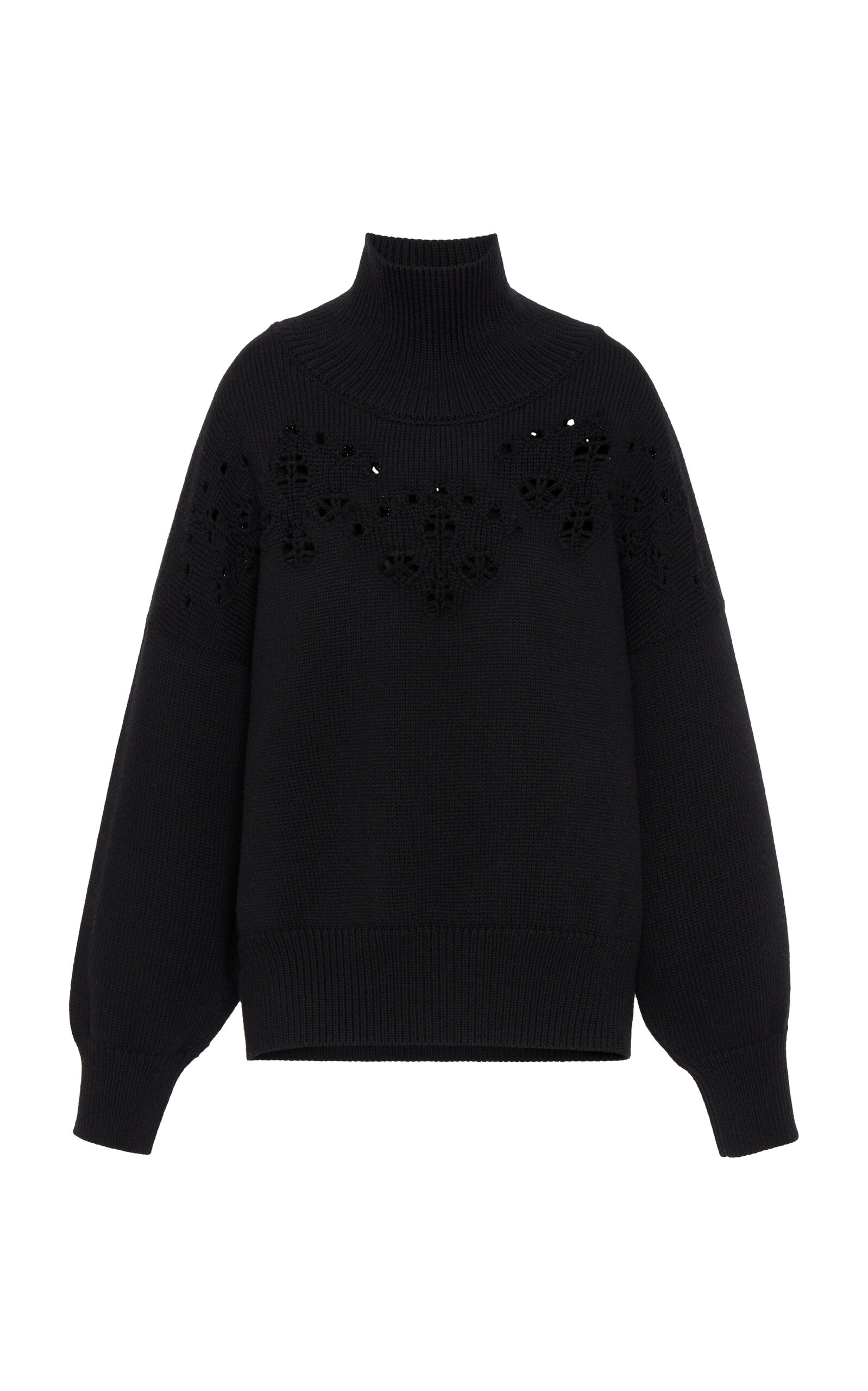Chloé Women's Pointelle-knit Wool Turtleneck Sweater In Black