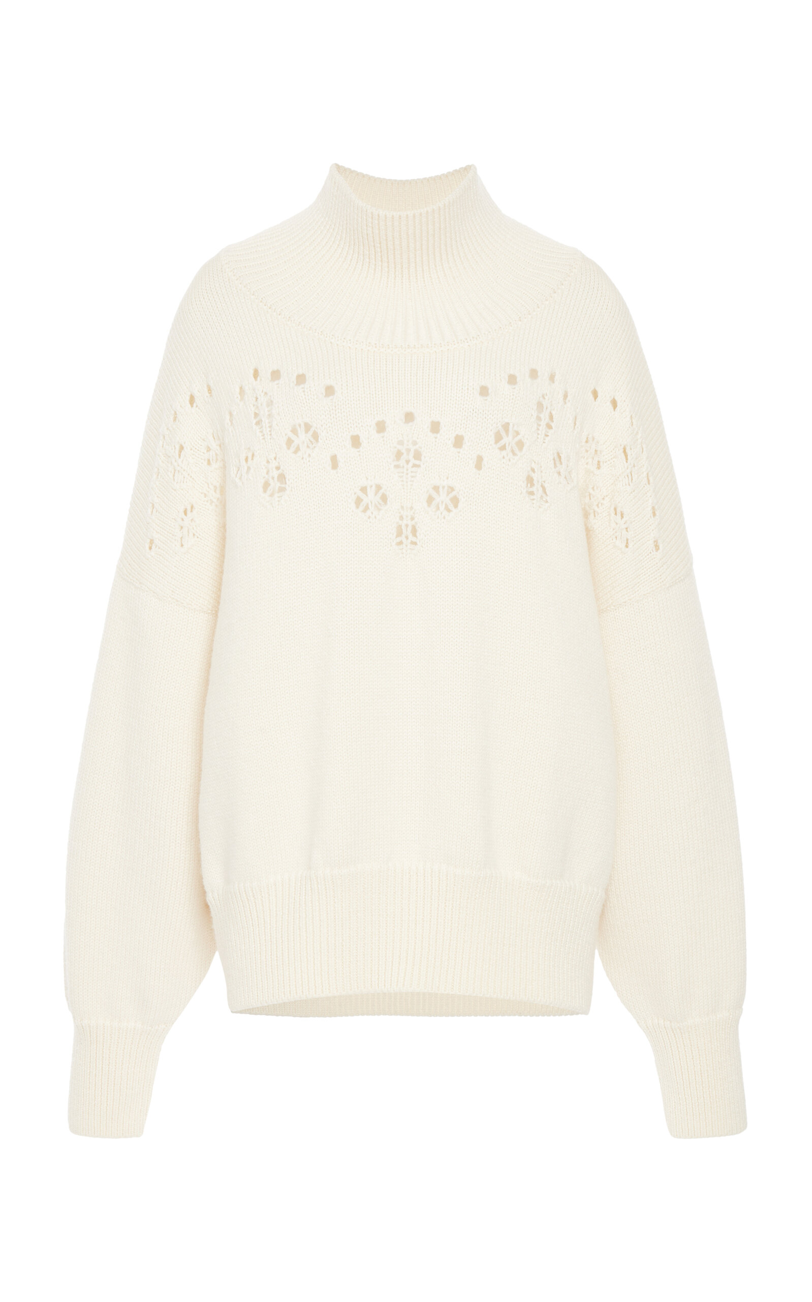 Shop Chloé Pointelle-knit Wool Turtleneck Sweater In Ivory