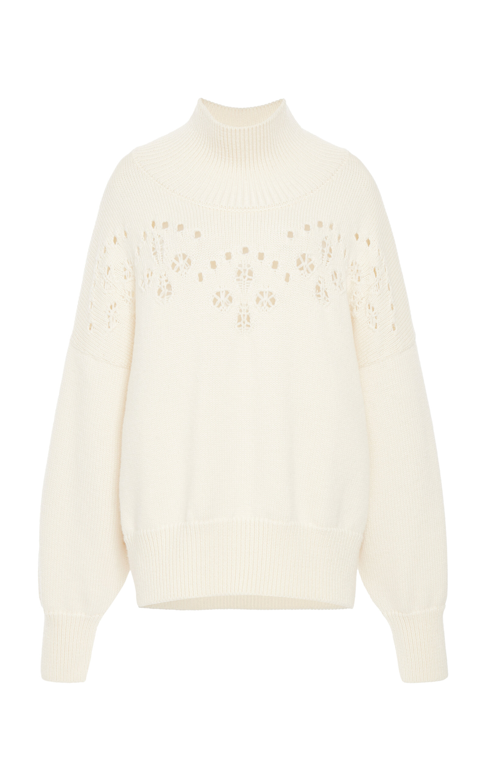 Chloé Pointelle-knit Wool Turtleneck Sweater In Ivory