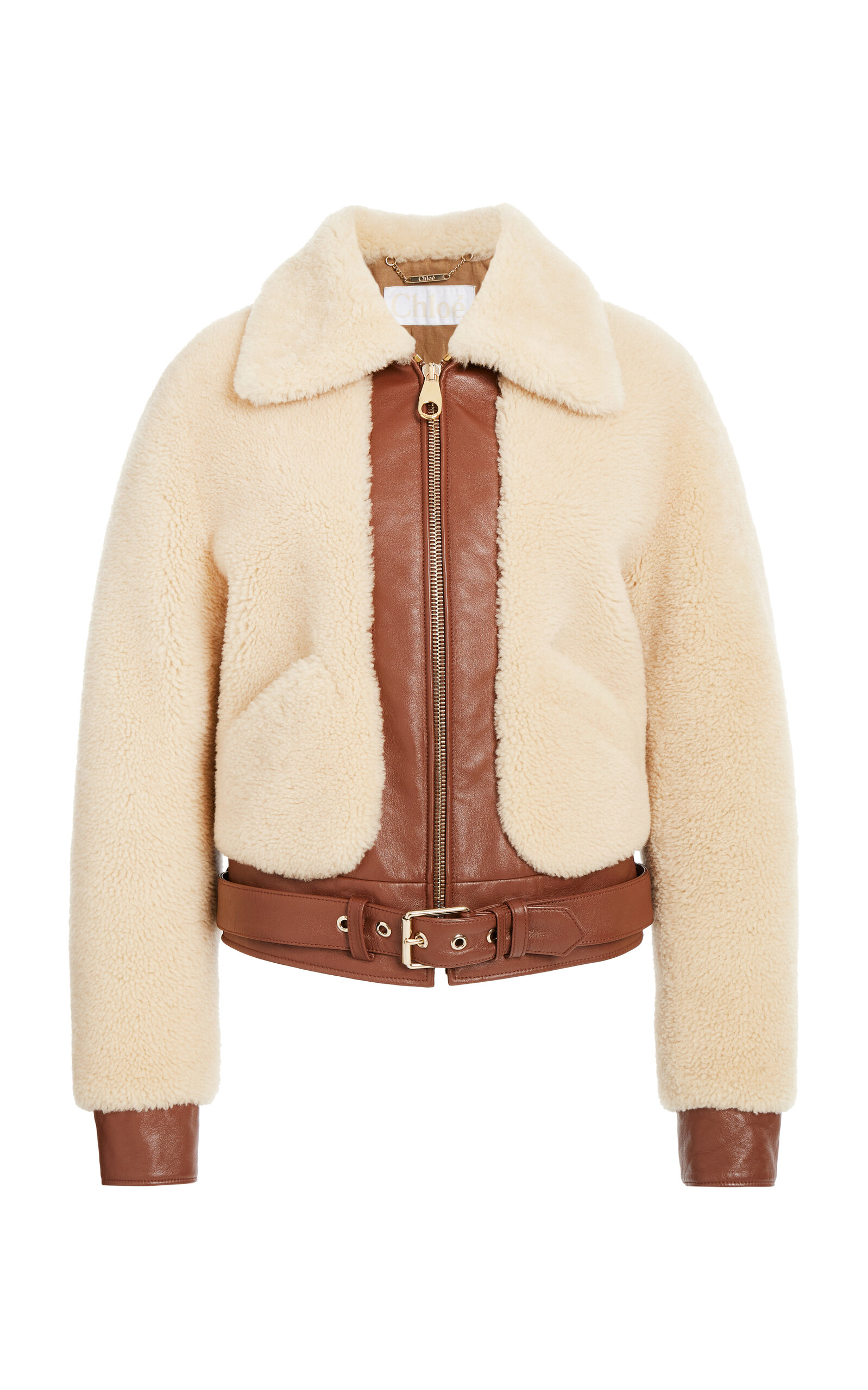 Shop Chloé Patchwork Merino Shearling Jacket In Neutral