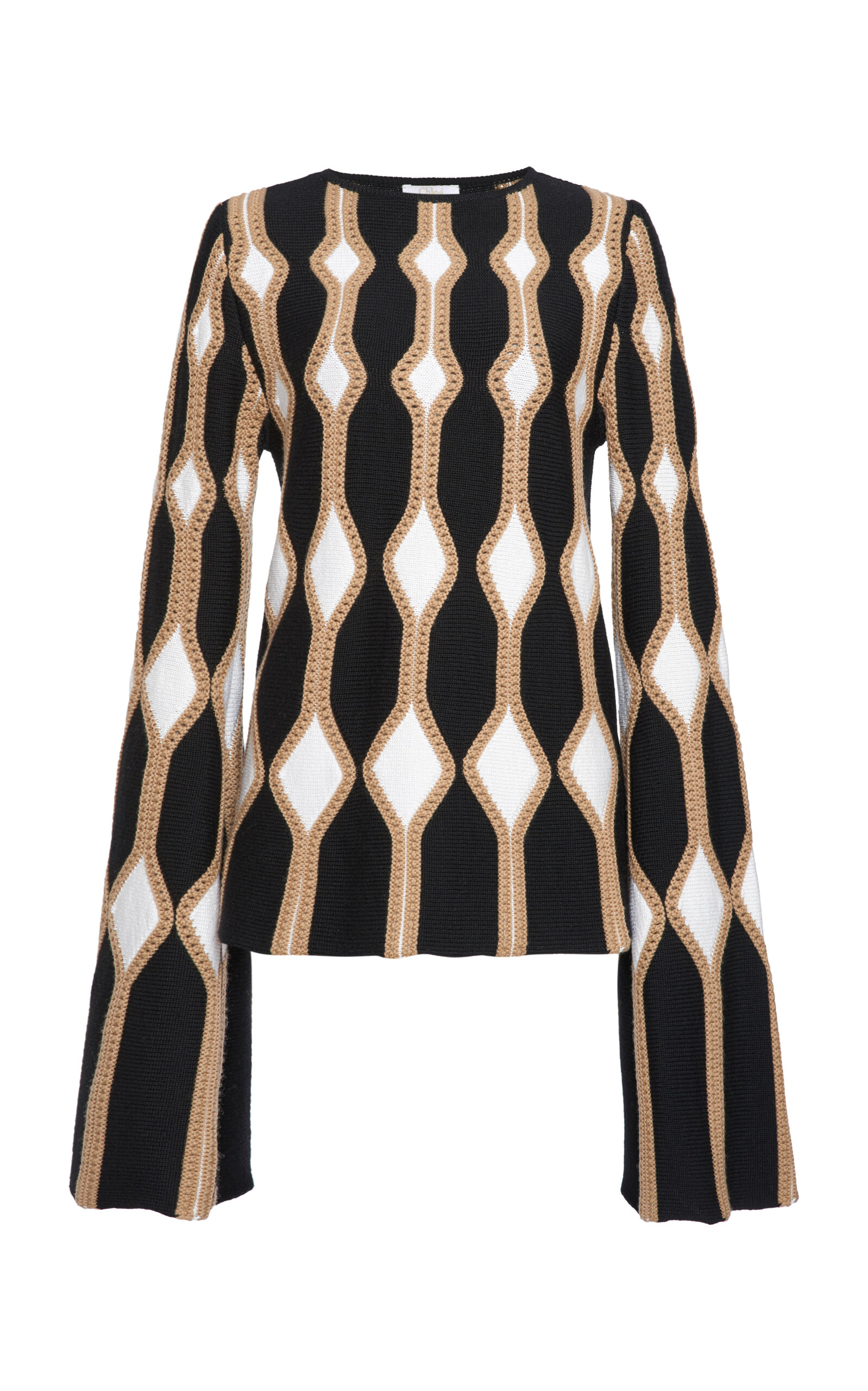 Chloé Trumpet-sleeve Sweater Brown Size Xs 85% Wool, 15% Silk In Multi
